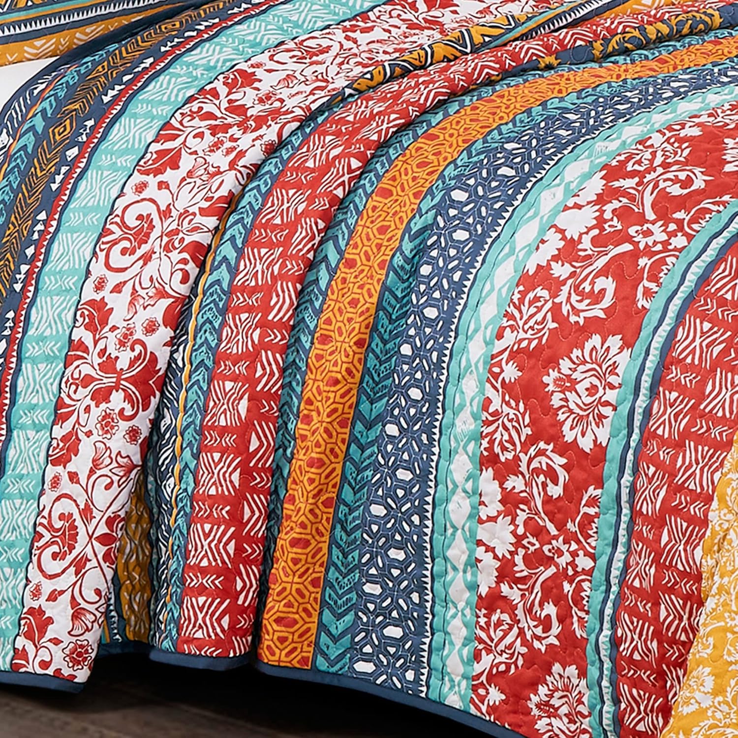 Chezmoi Collection Amara 3-Piece Boho Stripe Quilt Set