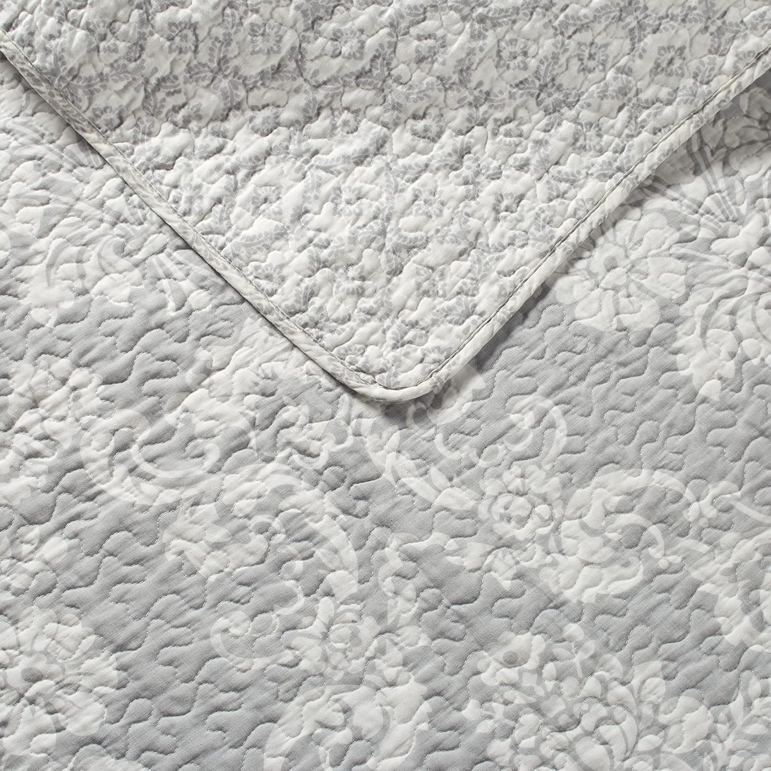 Laura Ashley Queen Quilt Set with Shams Venetia Grey 100 Cotton Reversible Bedding