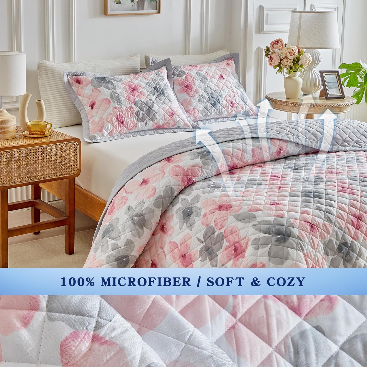 Cooling Quilt Set Queen Size Reversible Floral