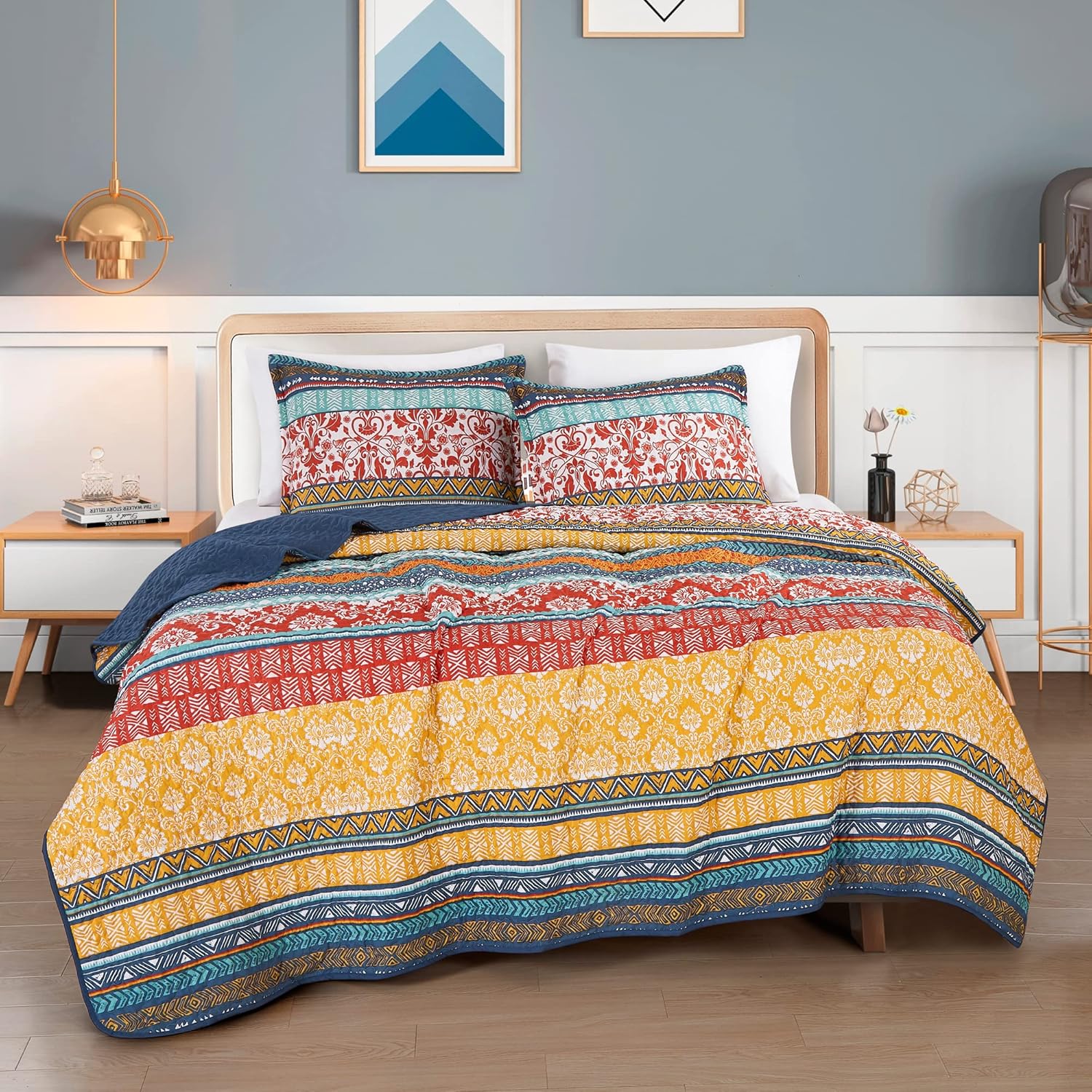 Chezmoi Collection Amara 3-Piece Boho Stripe Quilt Set