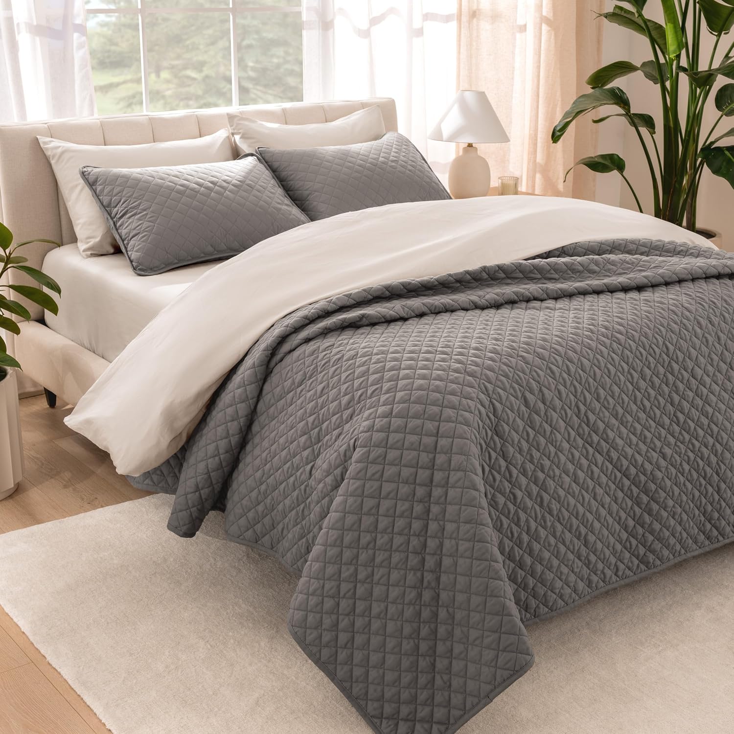 Bare Home Coverlet Set - 3 Piece Full Queen Grey Bedspread