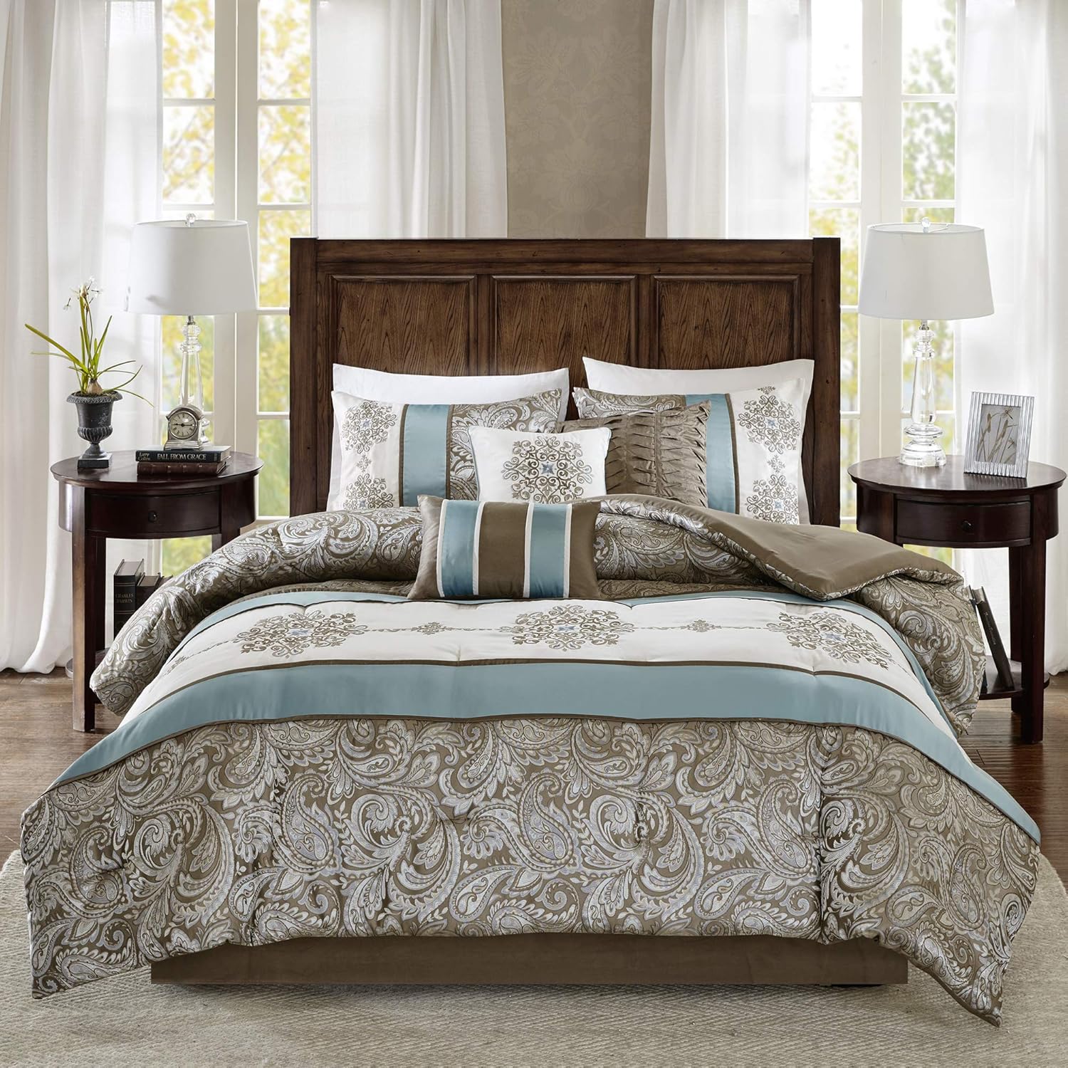 Madison Park Comforter Set Blue 7 Piece Cal King 1