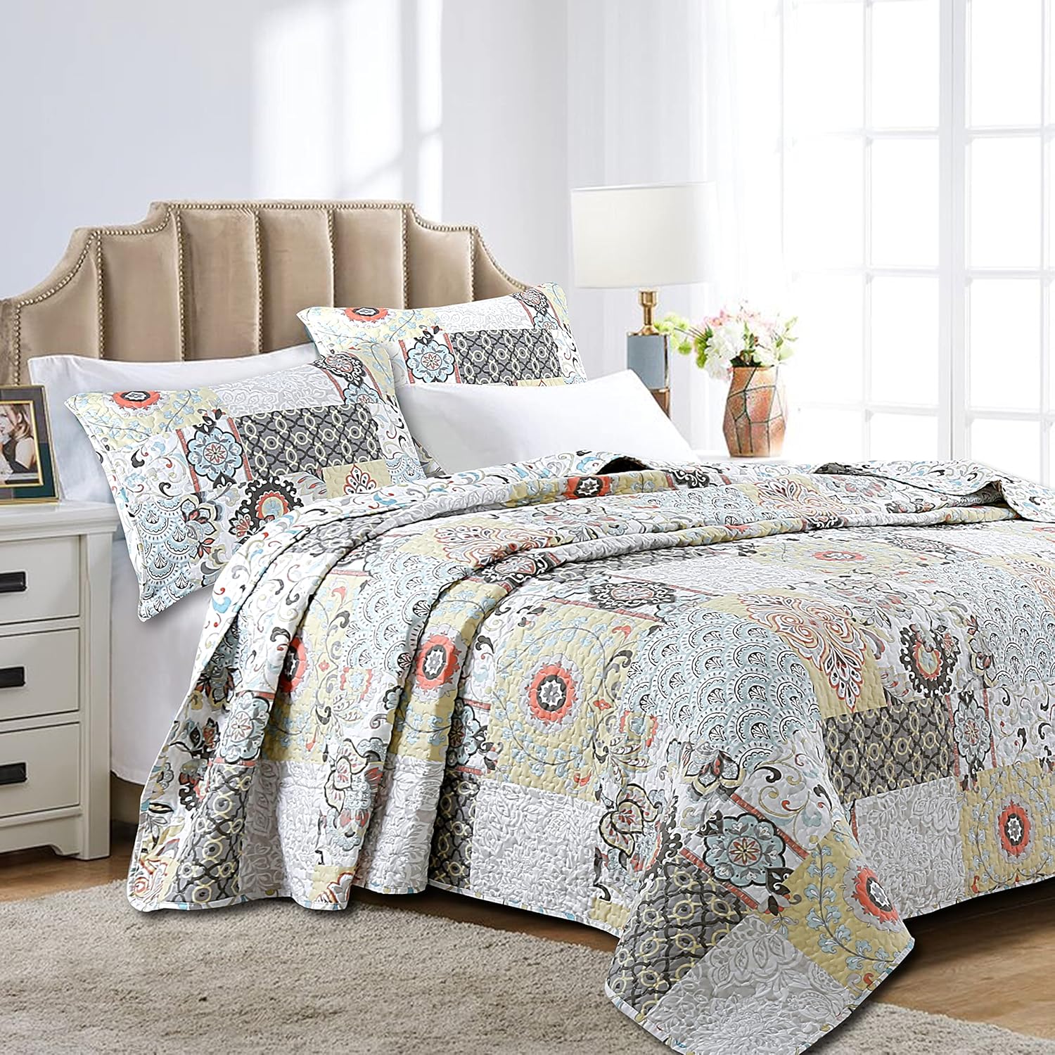 Cozy Line Moorea Floral Reversible Quilt Set King - 3 Piece
