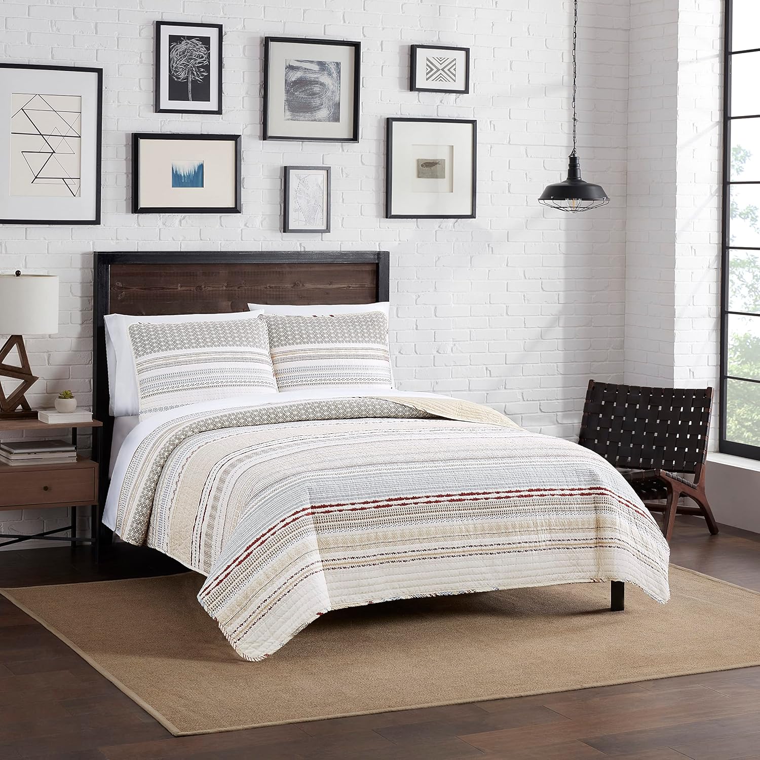 Lucky Brand 3-Piece Twin Quilt Set with Modern Stripes