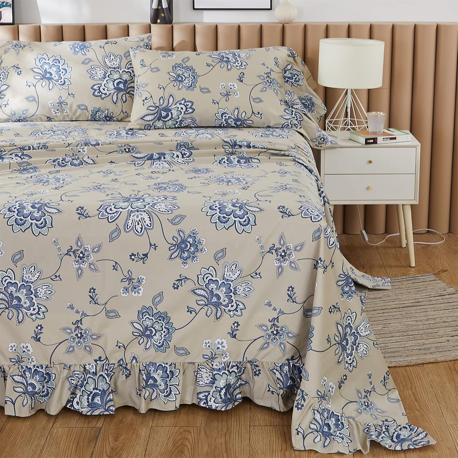 ABREEZE Girls Paisley Printed Bed Sheet Set CalKing Size 4 Piece