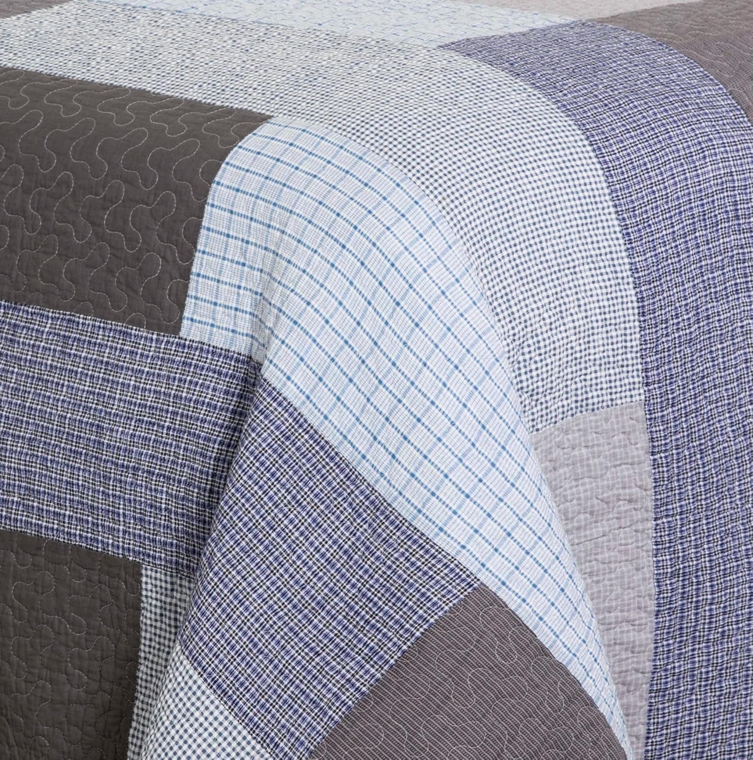 Chezmoi Sora 3-Piece Plaid Quilt Set - Queen Size