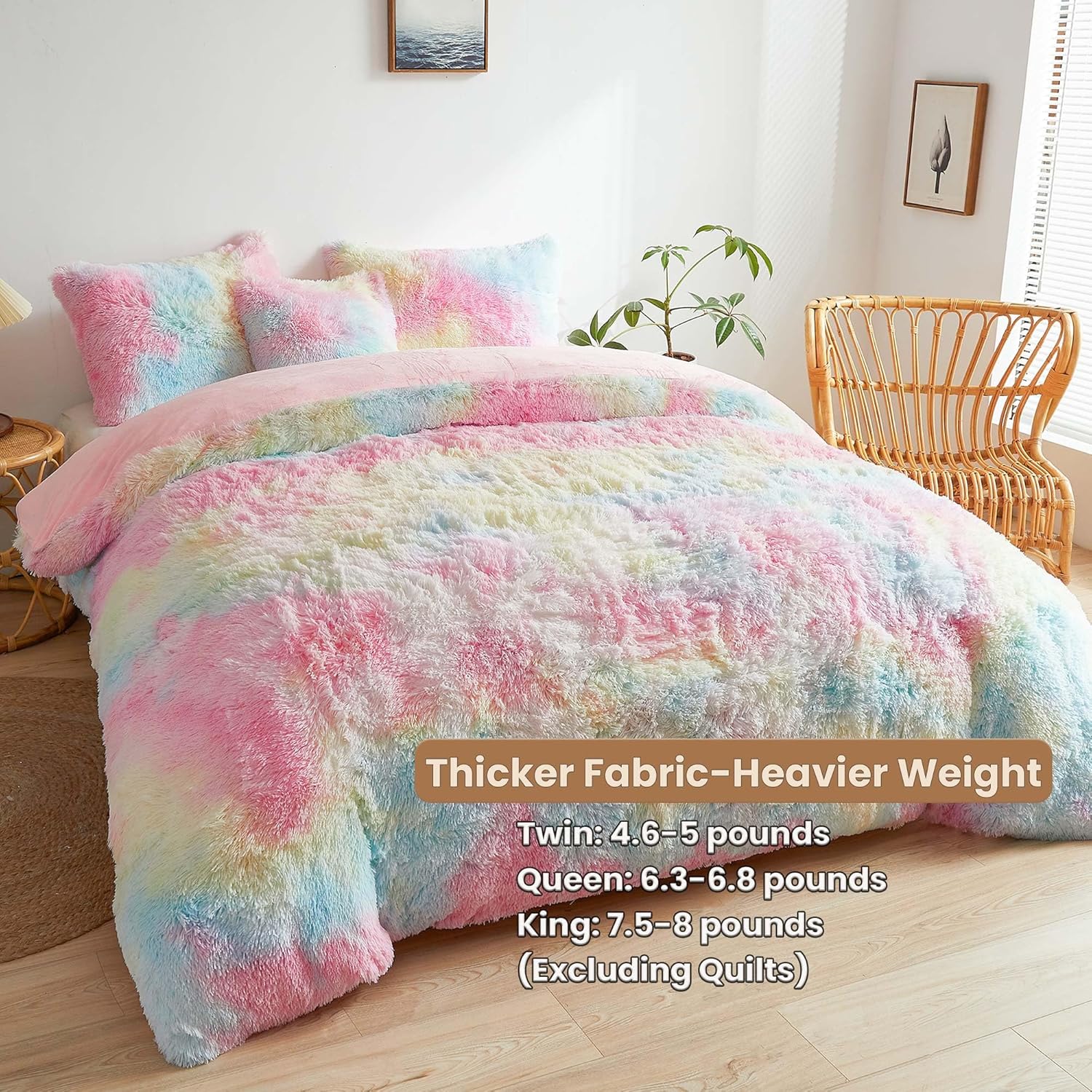 MEGO Rainbow Fluffy Duvet Cover Set Queen Size