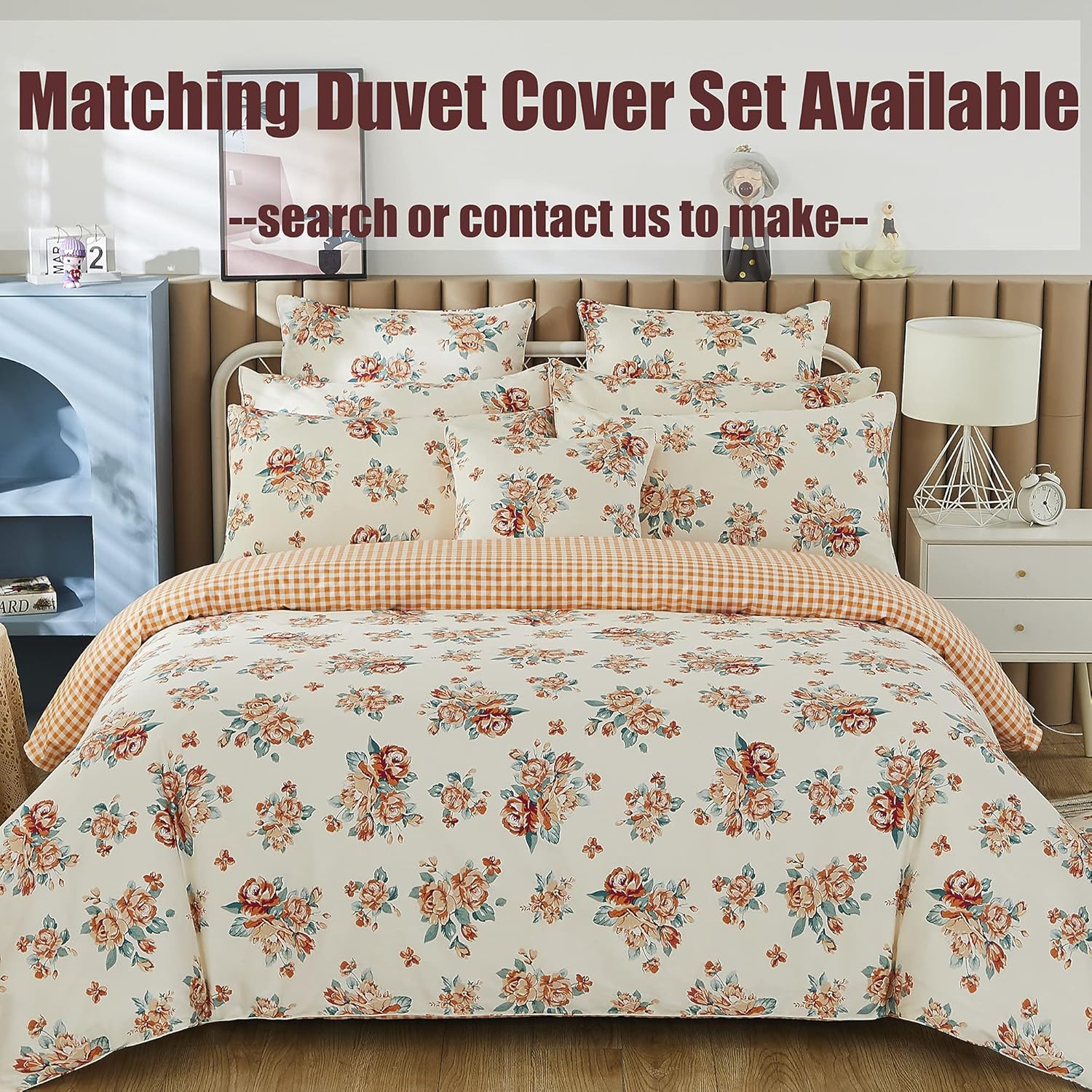 FADFAY Rose Beige Floral Shabby Bed Sheet Set 4Pcs