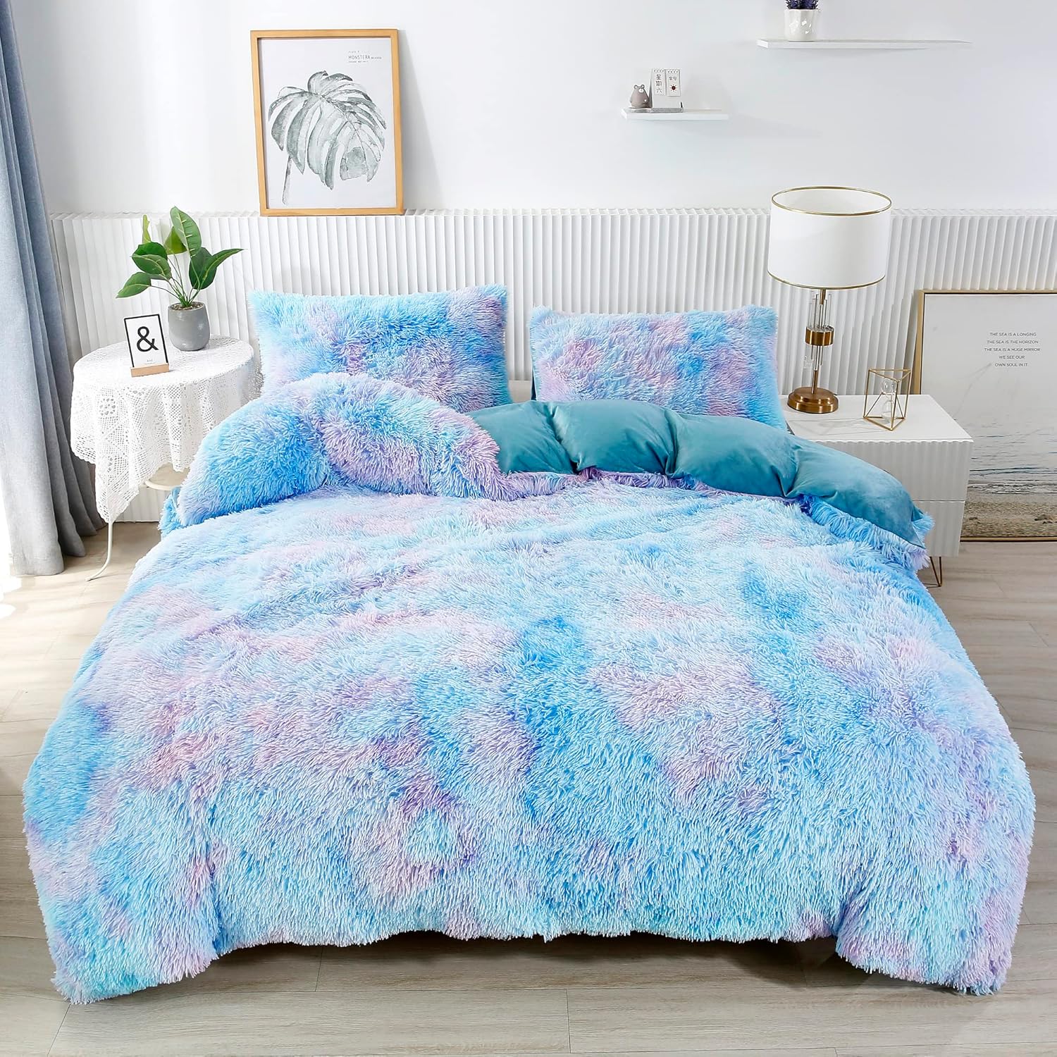 RYNGHIPY Fuzzy Faux Fur Duvet Cover Set Twin Size