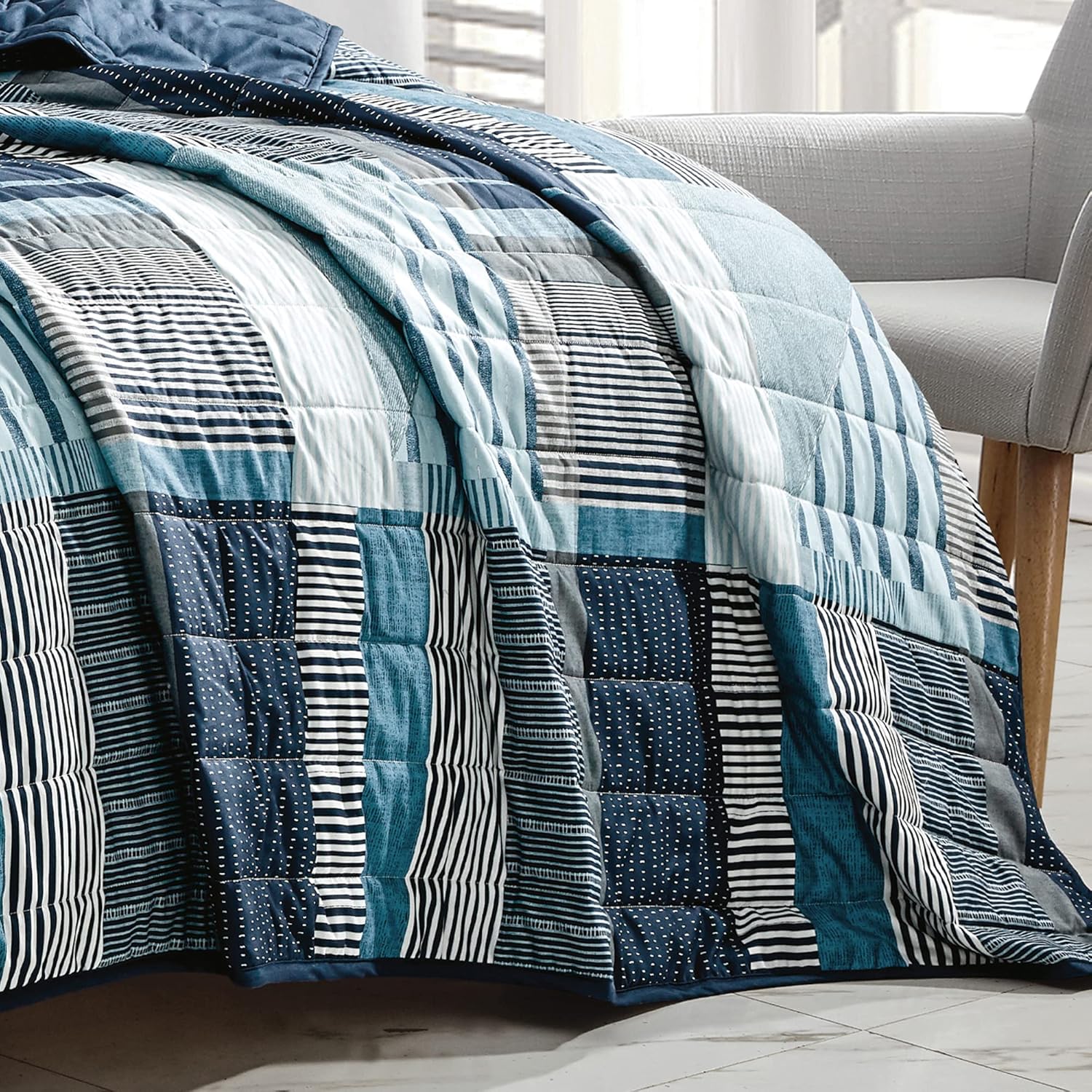 ESCA 3-Piece Reversible Checker Quilt Set Queen Size
