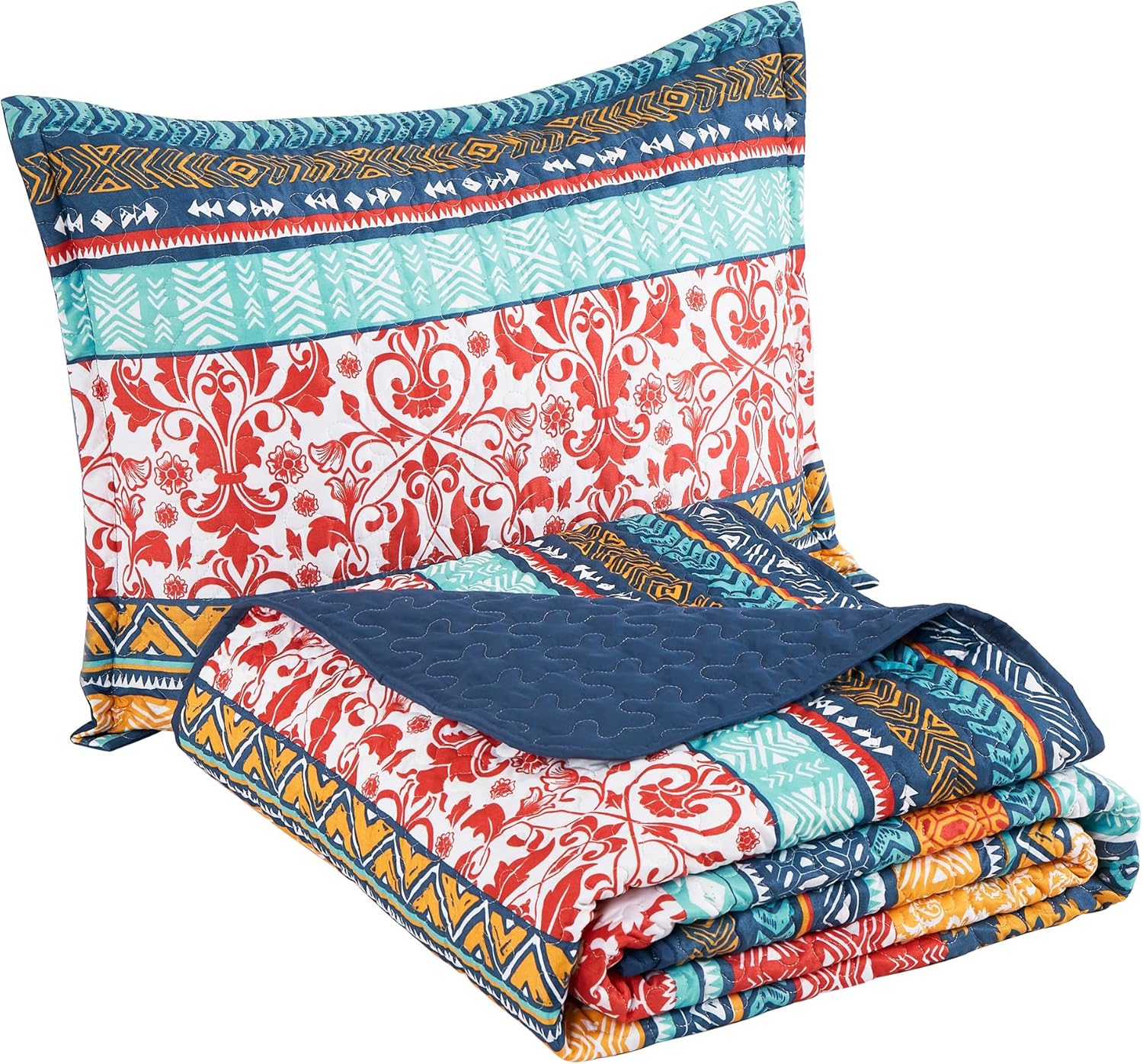 Chezmoi Collection Amara 3-Piece Boho Stripe Quilt Set