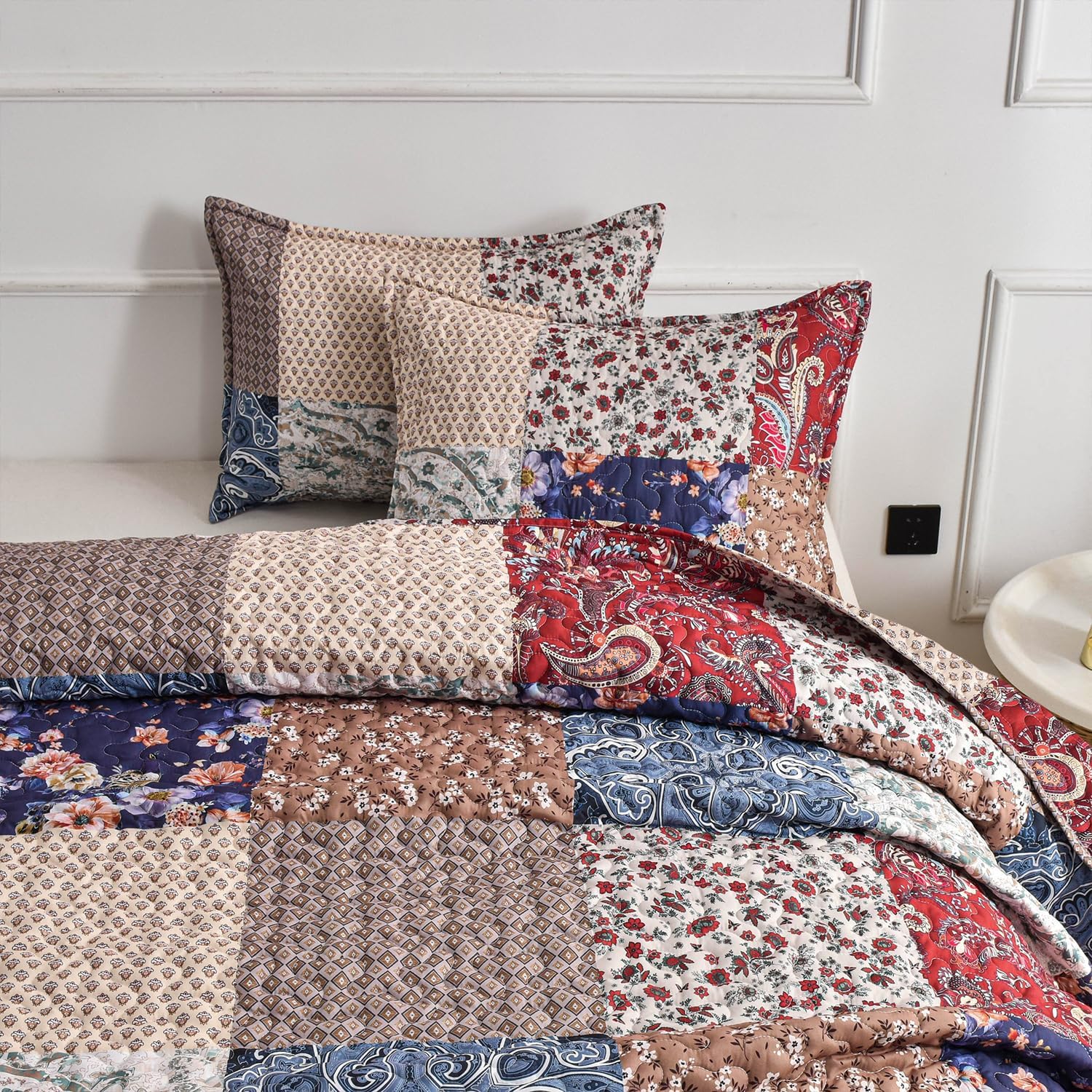 DURLENGEN Floral Quilt Set Queen Size 3Pcs