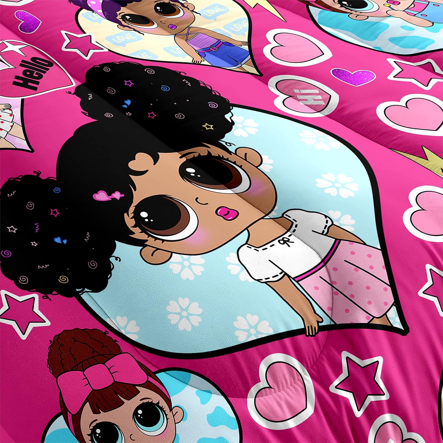 Black Girl Comforter Set with Pink Pillowcase