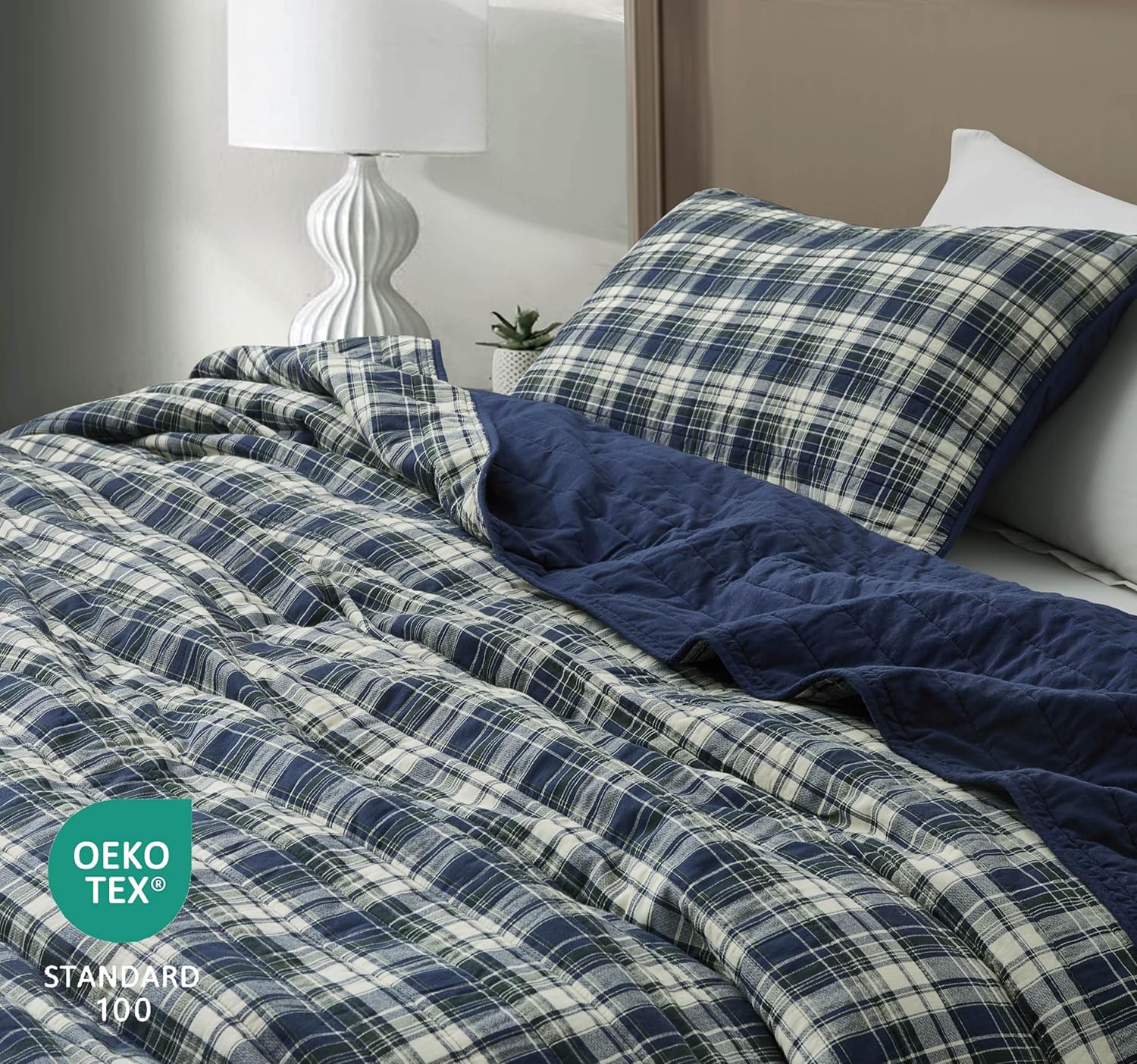 Chezmoi Collection Chad 3-Piece Plaid Quilt Set