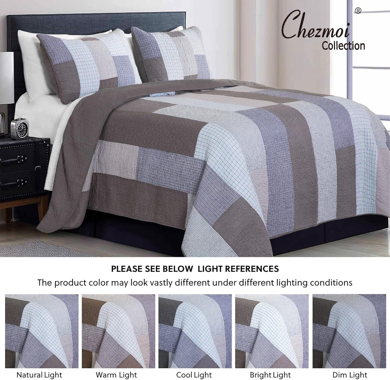 Chezmoi Sora 3-Piece Plaid Quilt Set - Queen Size