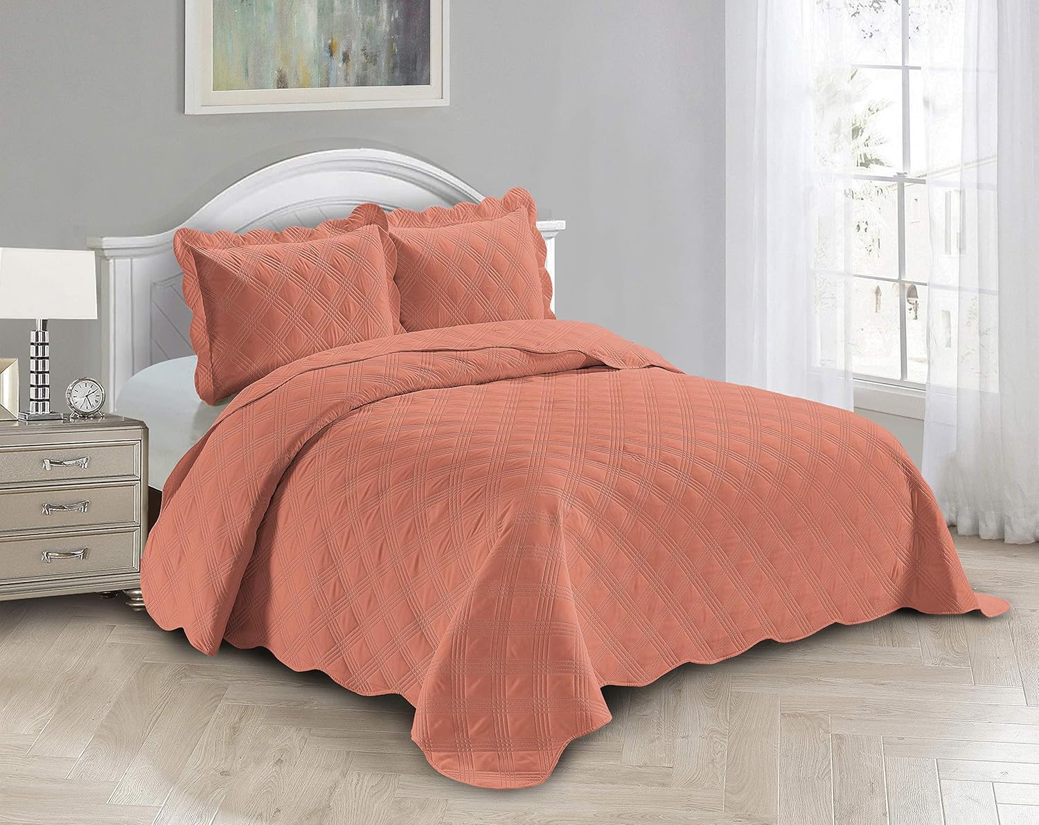Fancy Linen 3pc Embossed Coverlet Set - KingCalifornia King Coral