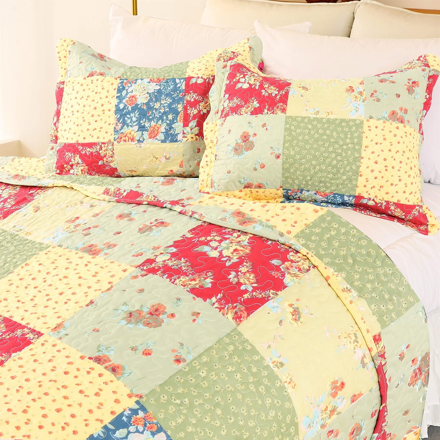 Cmfshape Summer Floral Queen Quilt Set