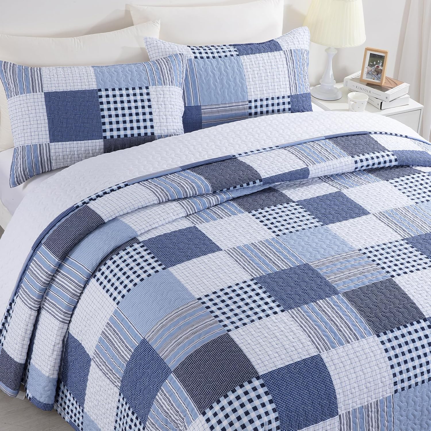 HOMBYS Oversized Plaid Quilt Set with Pillow Shams