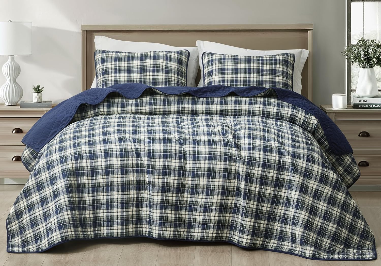 Chezmoi Collection Chad 3-Piece Plaid Quilt Set