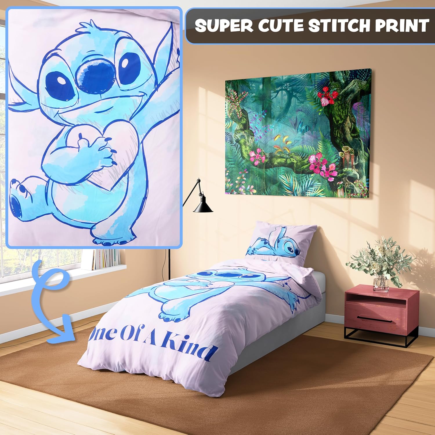 Disney Stitch Duvet Cover and Pillowcase Set - Pink