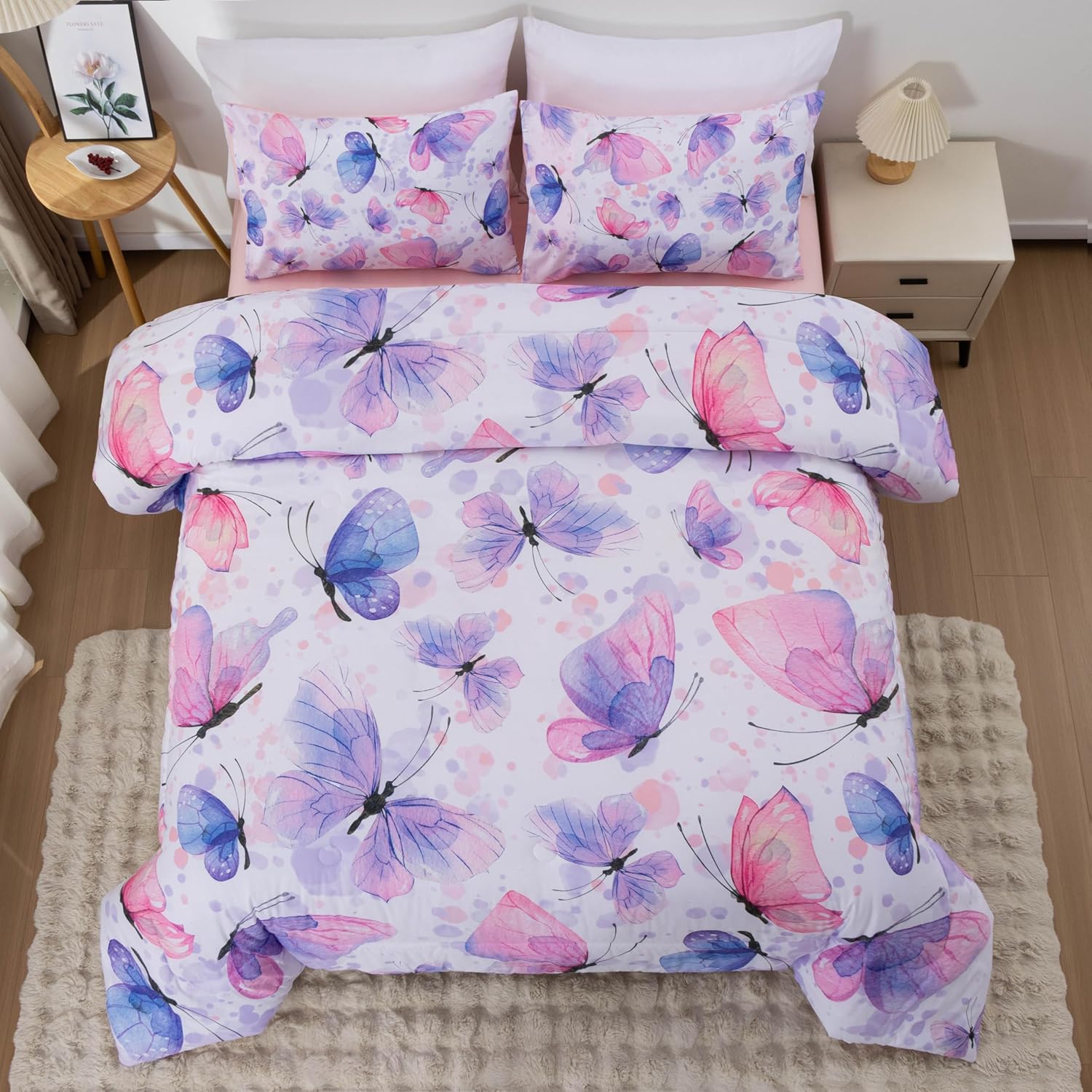 Btargot 3 Piece Butterfly Comforter Set for Girls