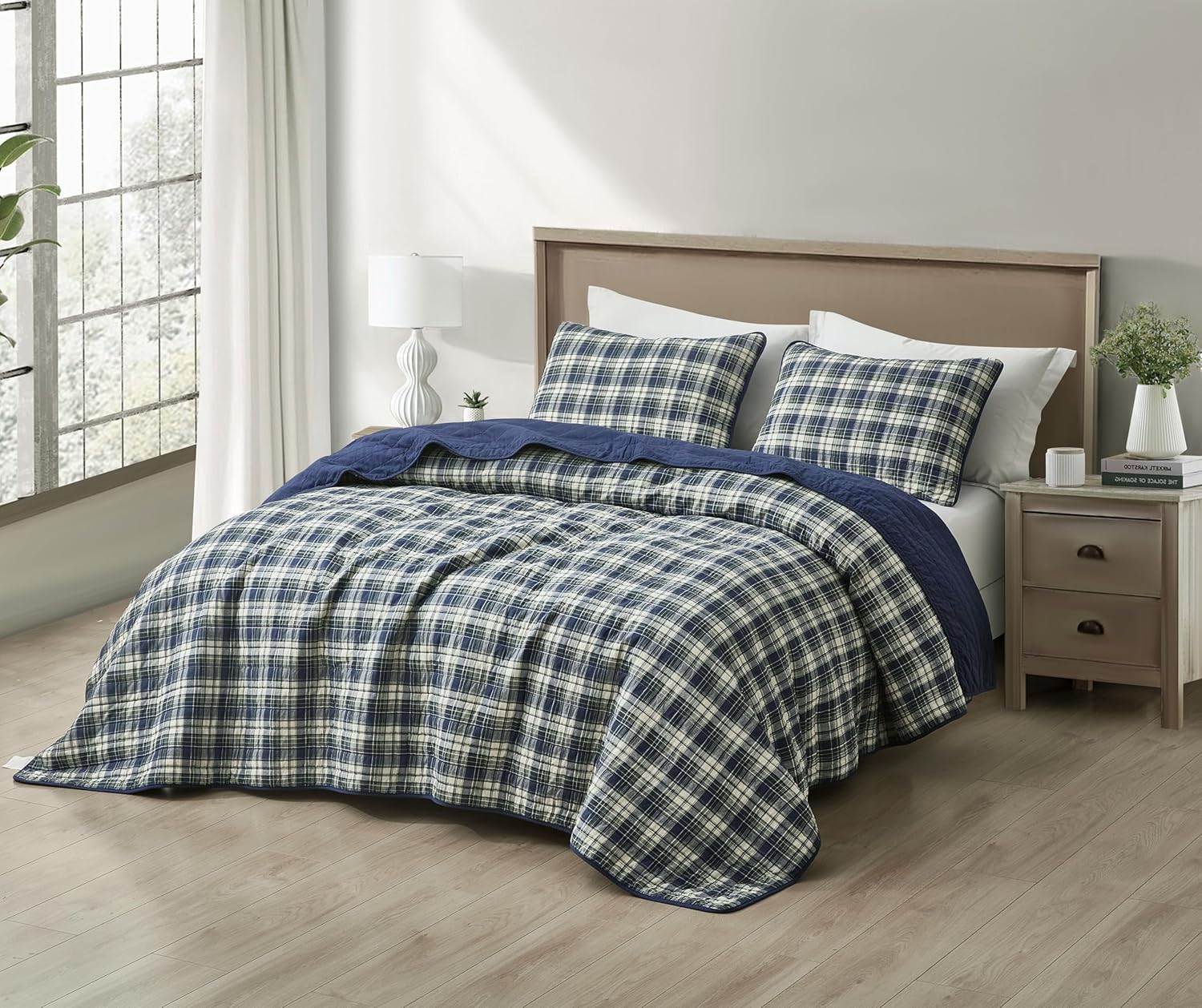 Chezmoi Collection Chad 3-Piece Plaid Quilt Set