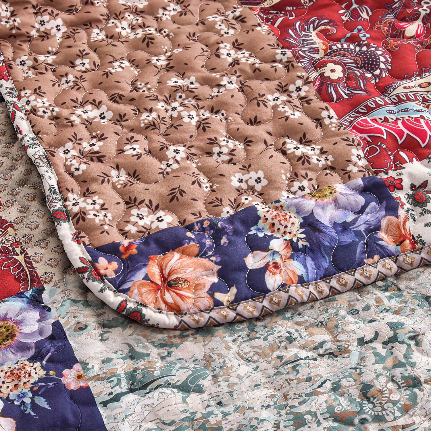 DURLENGEN Floral Quilt Set Queen Size 3Pcs