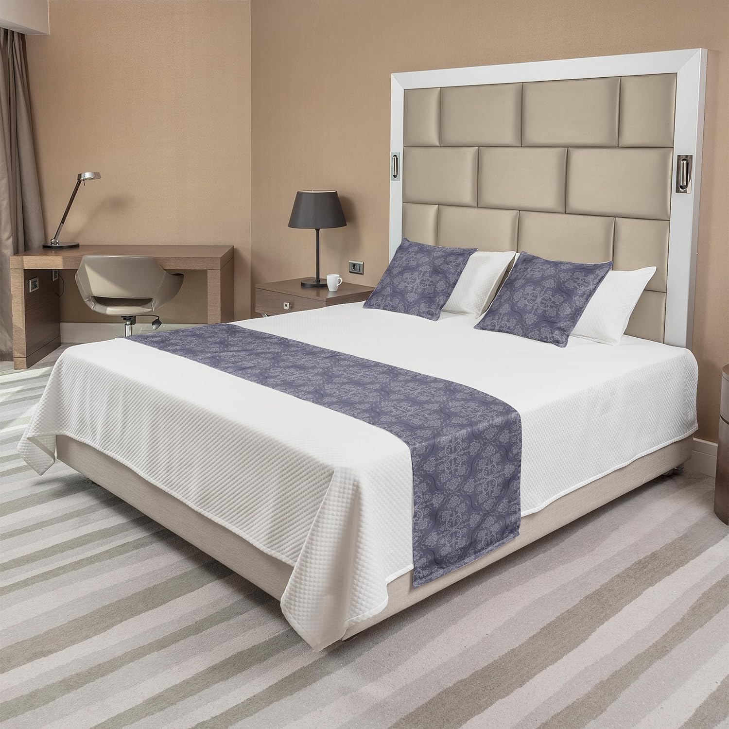 Lunarable Vintage Bed Runner Set Grey Purple