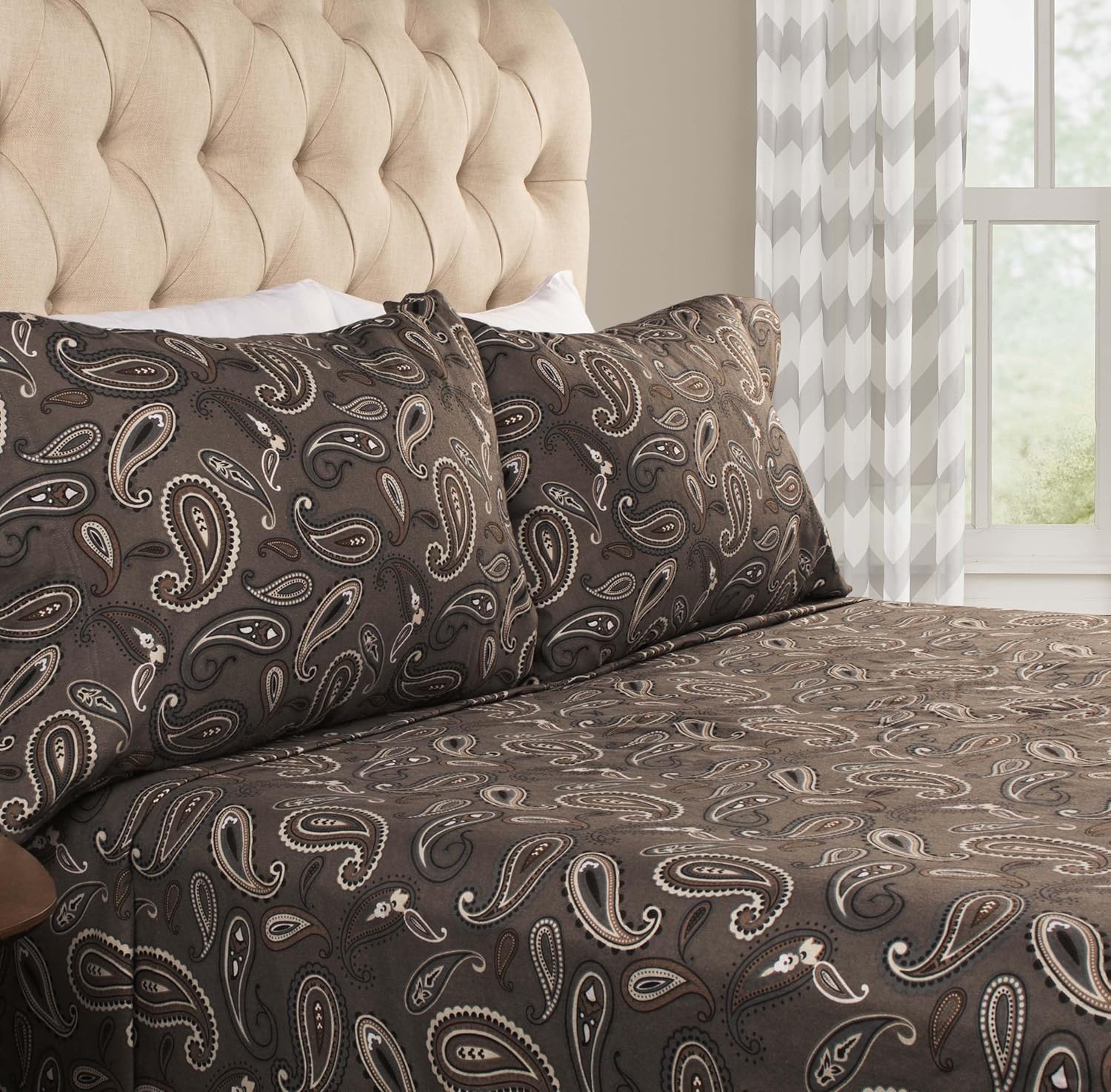 Superior Flannel Cotton Sheet Set Paisley or Solid Twin XL Charcoal