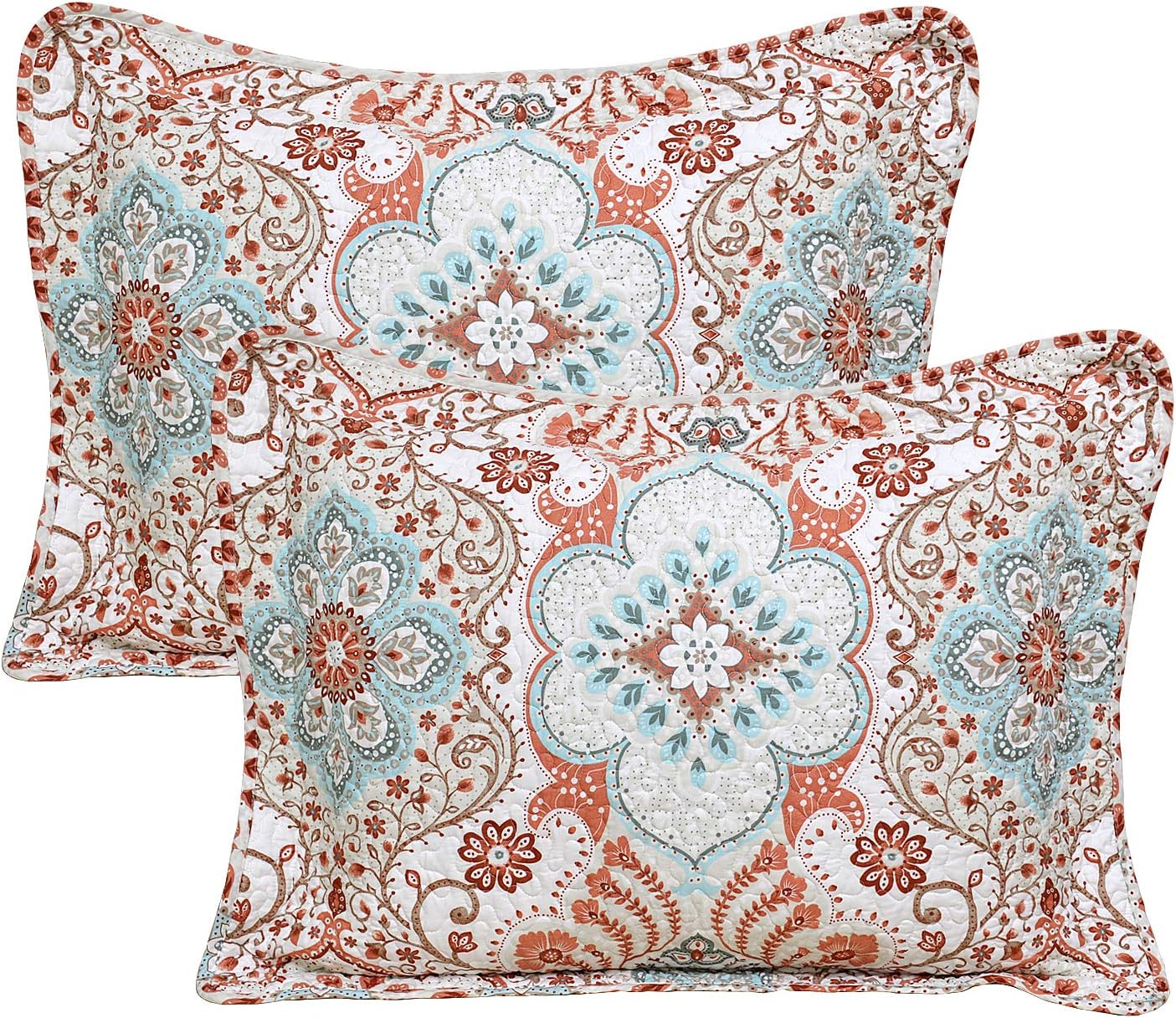 Bennington Damask Printed Microfiber Quilt Set Queen 90x90 5 Piece with Shams Pillows