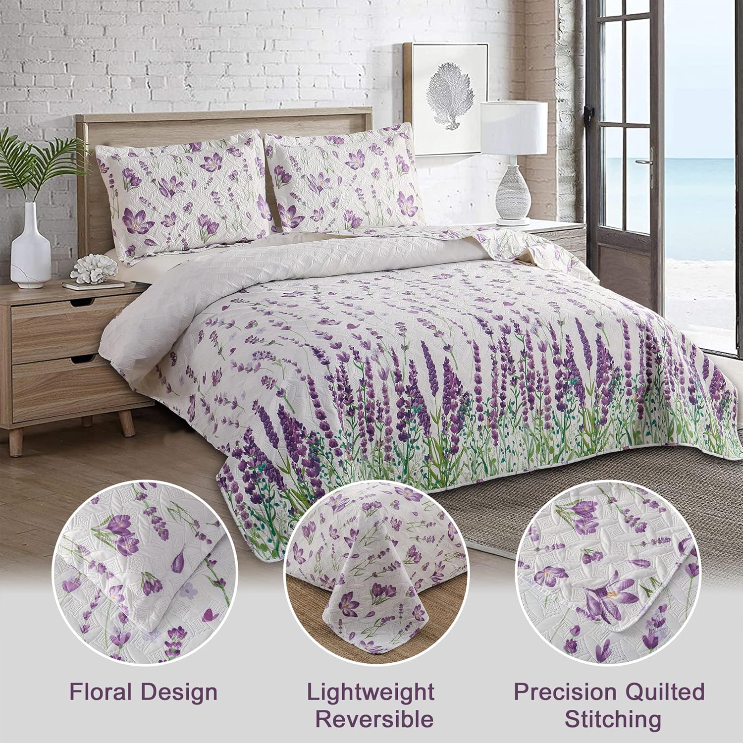 ARL HOME Queen Size Floral Quilt Set Reversible