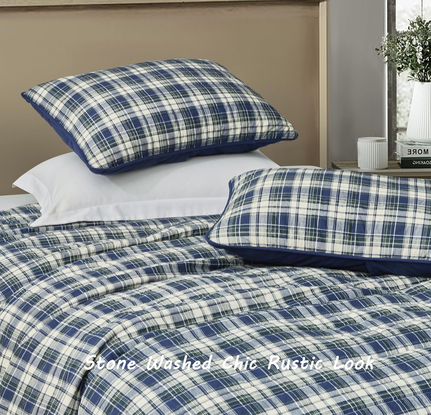 Chezmoi Collection Chad 3-Piece Plaid Quilt Set