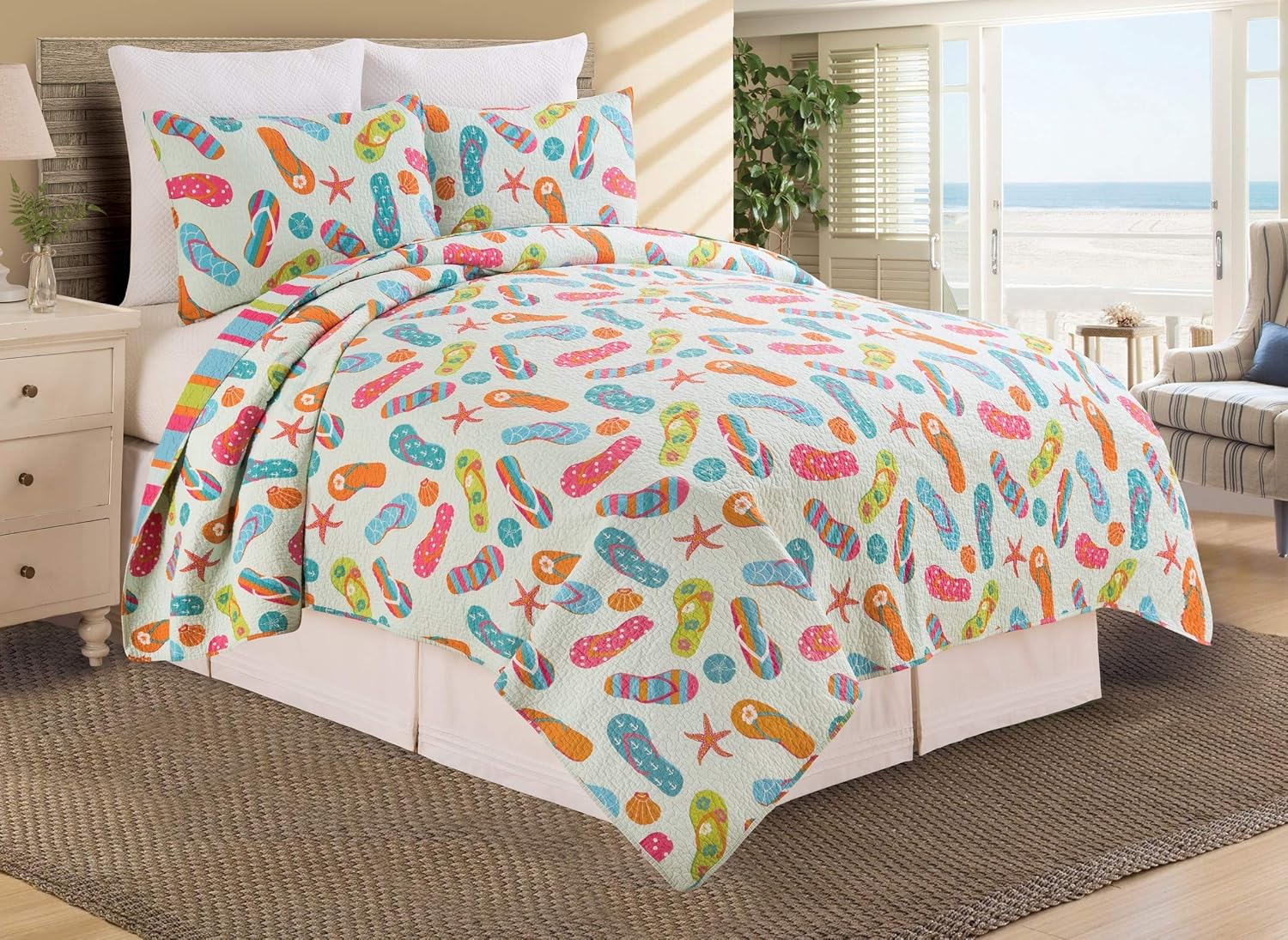 CF Home 64 x 86 Reversible Quilt Set Blue 1