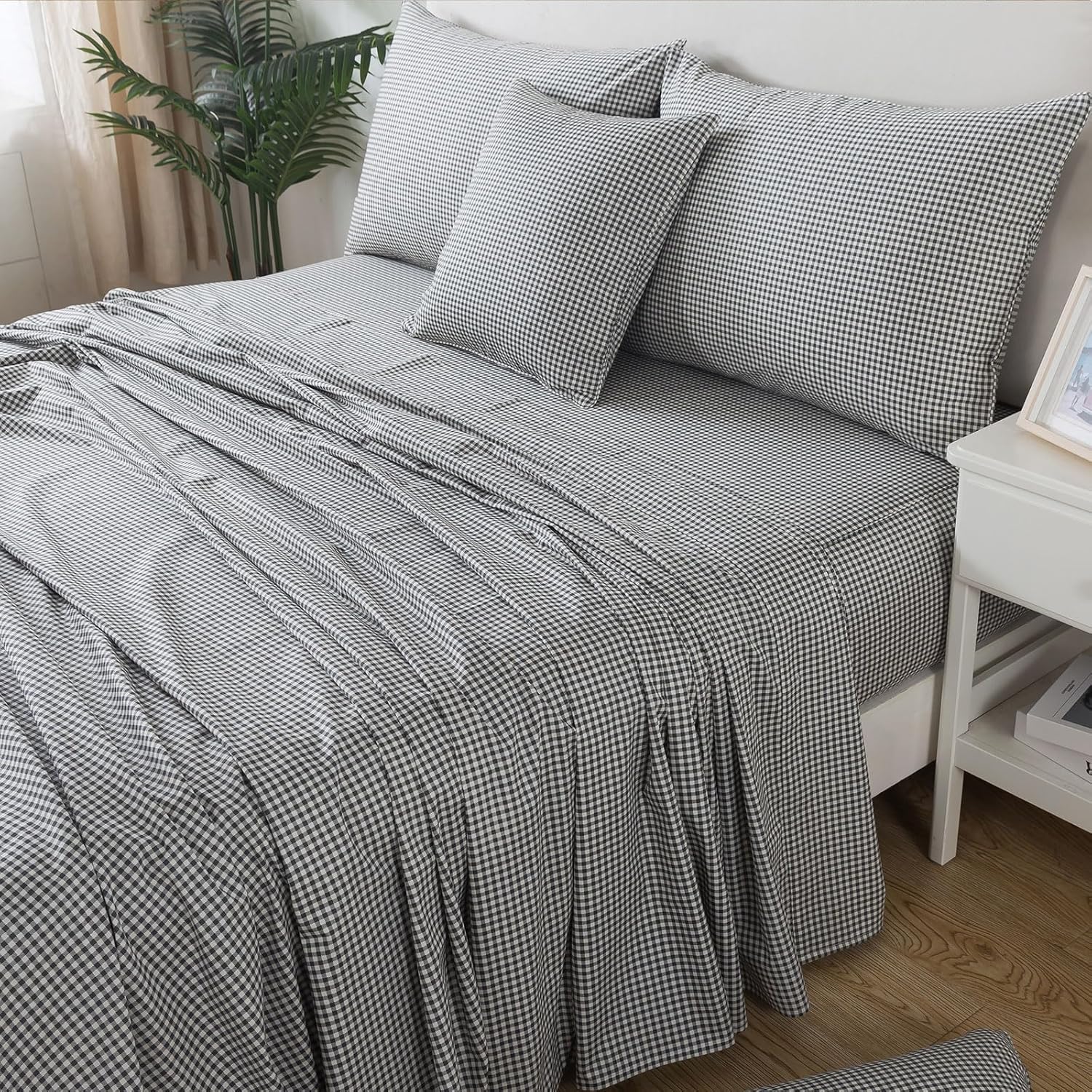 FADFAY Cal King Black Plaid 100 Cotton Sheet Set