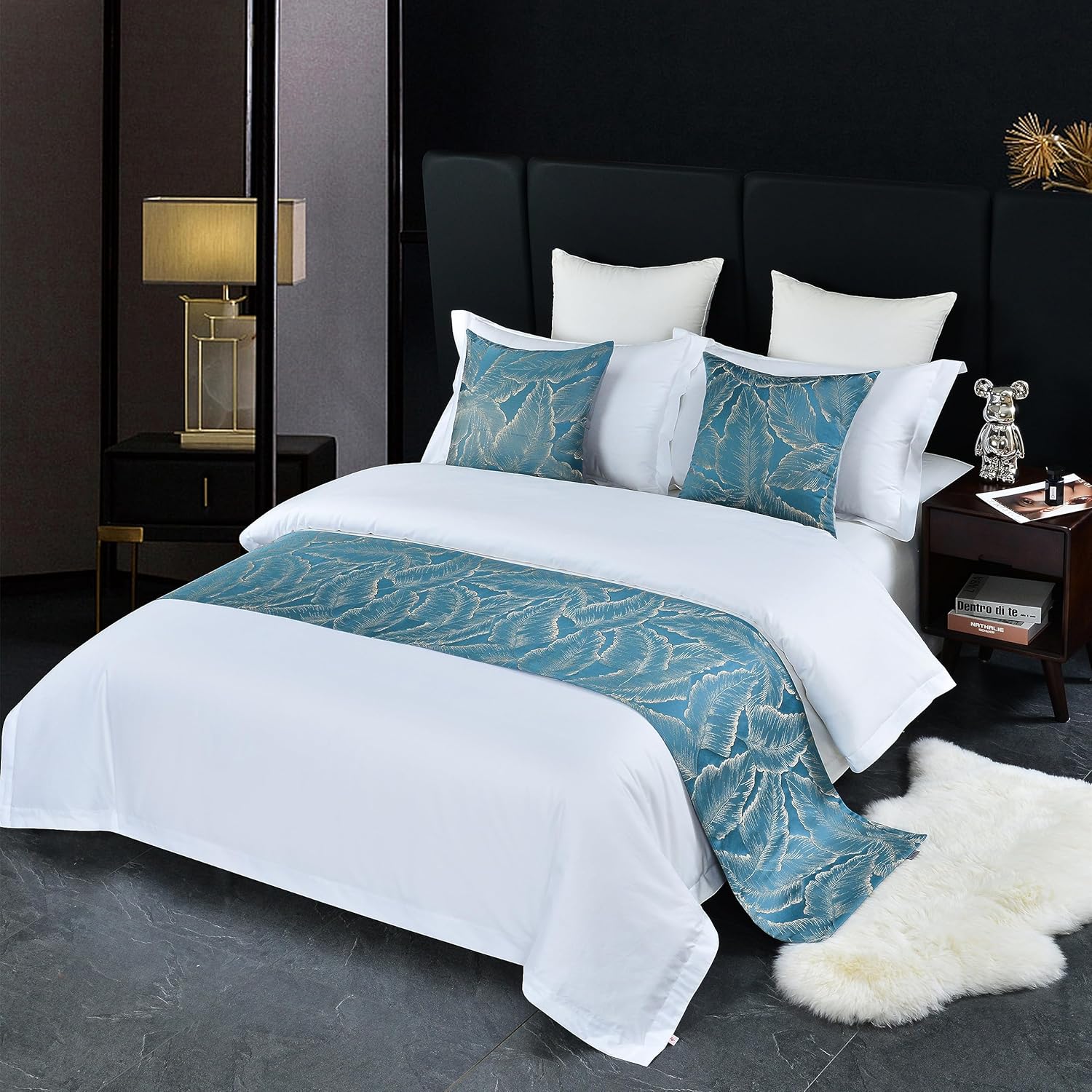 Twelves Leaf Pattern Bedrunner Set Luxury King Protector Slipcover