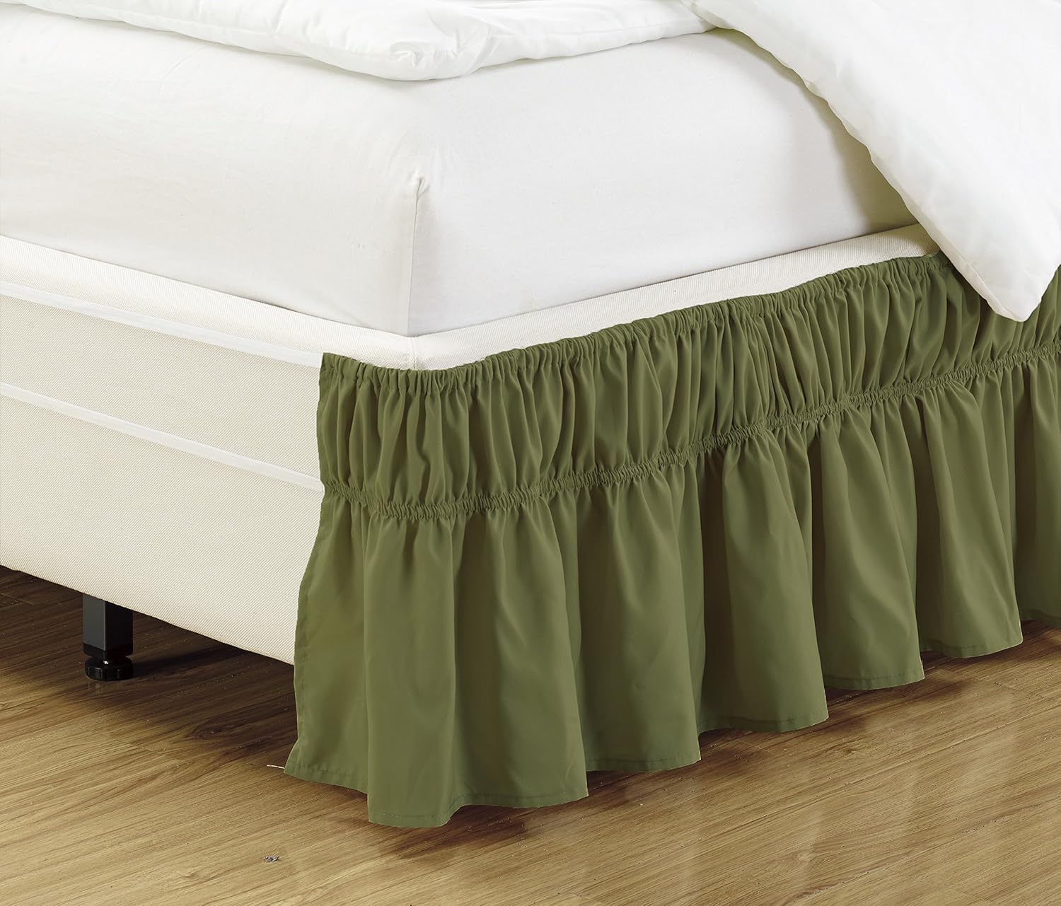 MK Home Easy Fit Elastic Bed Ruffles Sage Green Twin Full Bed Skirt