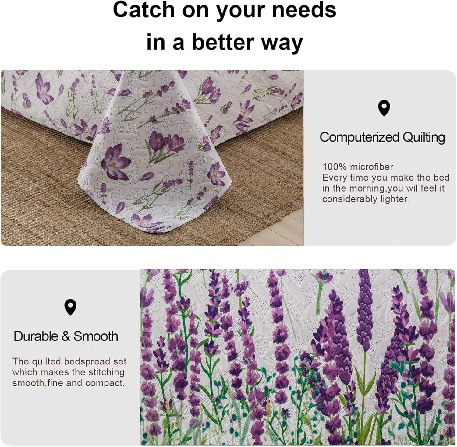 ARL HOME Queen Size Floral Quilt Set Reversible