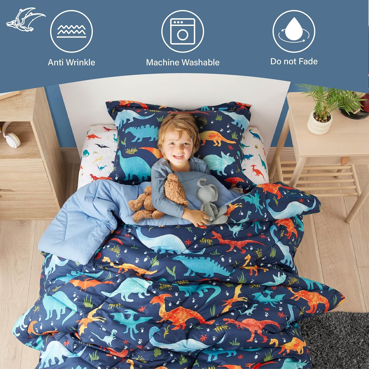 PPOLCA Queen Dinosaur Kids Comforter Set - 3 Pieces Super Soft and Lightweight