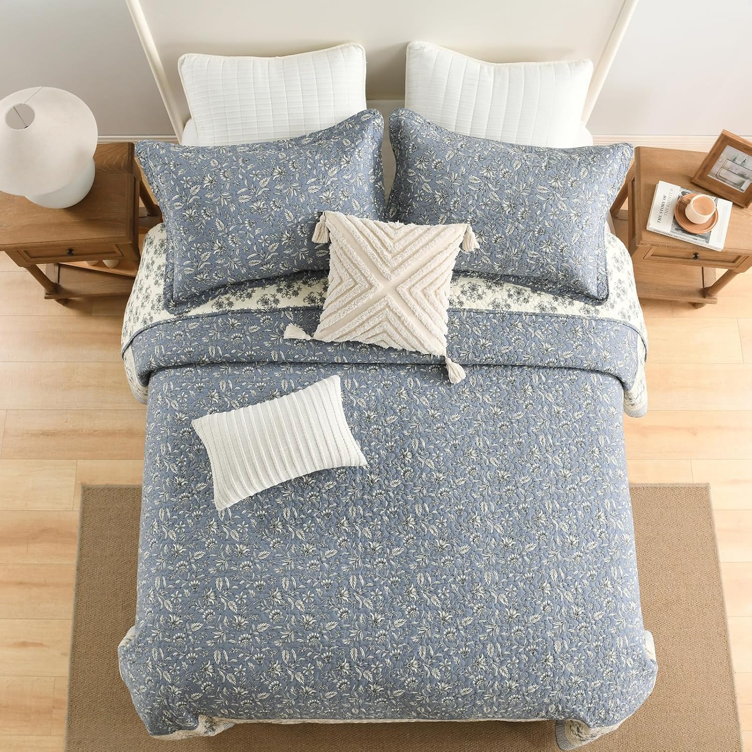 DDUOXIN Oversized King Bedspread Set - 128x120 Grayish BlueBeige