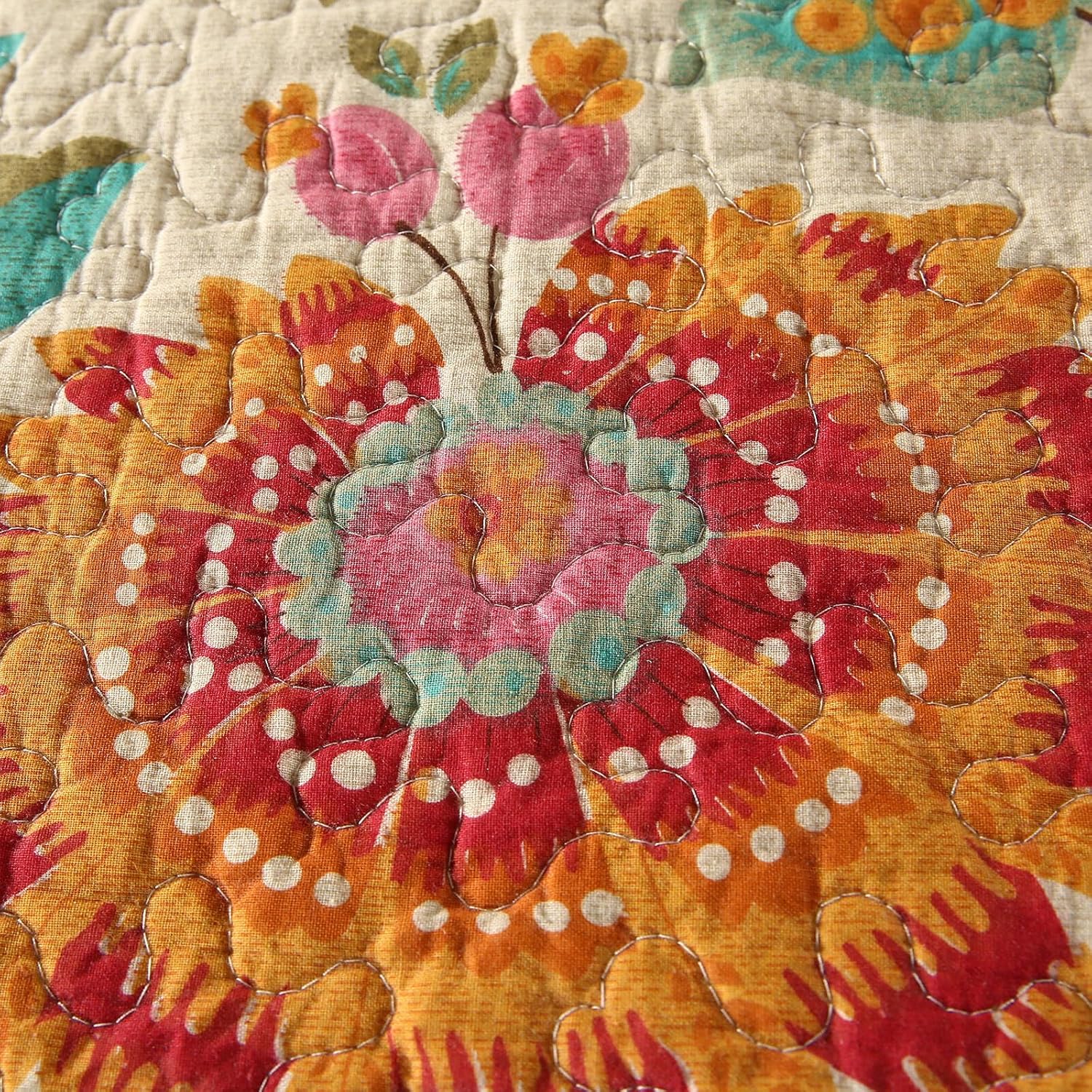YASMENG 100 Cotton Boho King Quilt Set 3 Pc