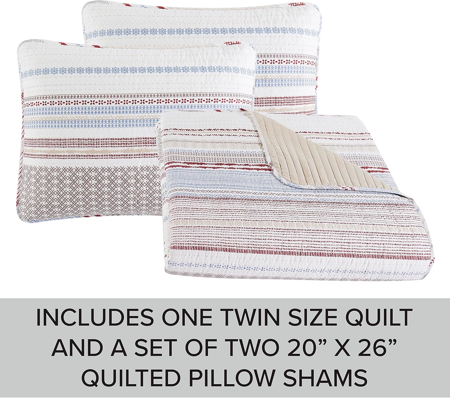 Lucky Brand 3-Piece Twin Quilt Set with Modern Stripes