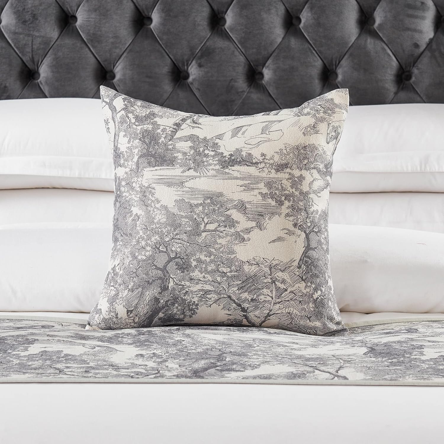 OSVINO Floral Bed Scarf 100 Microfiber Gray 2 Pillowcases
