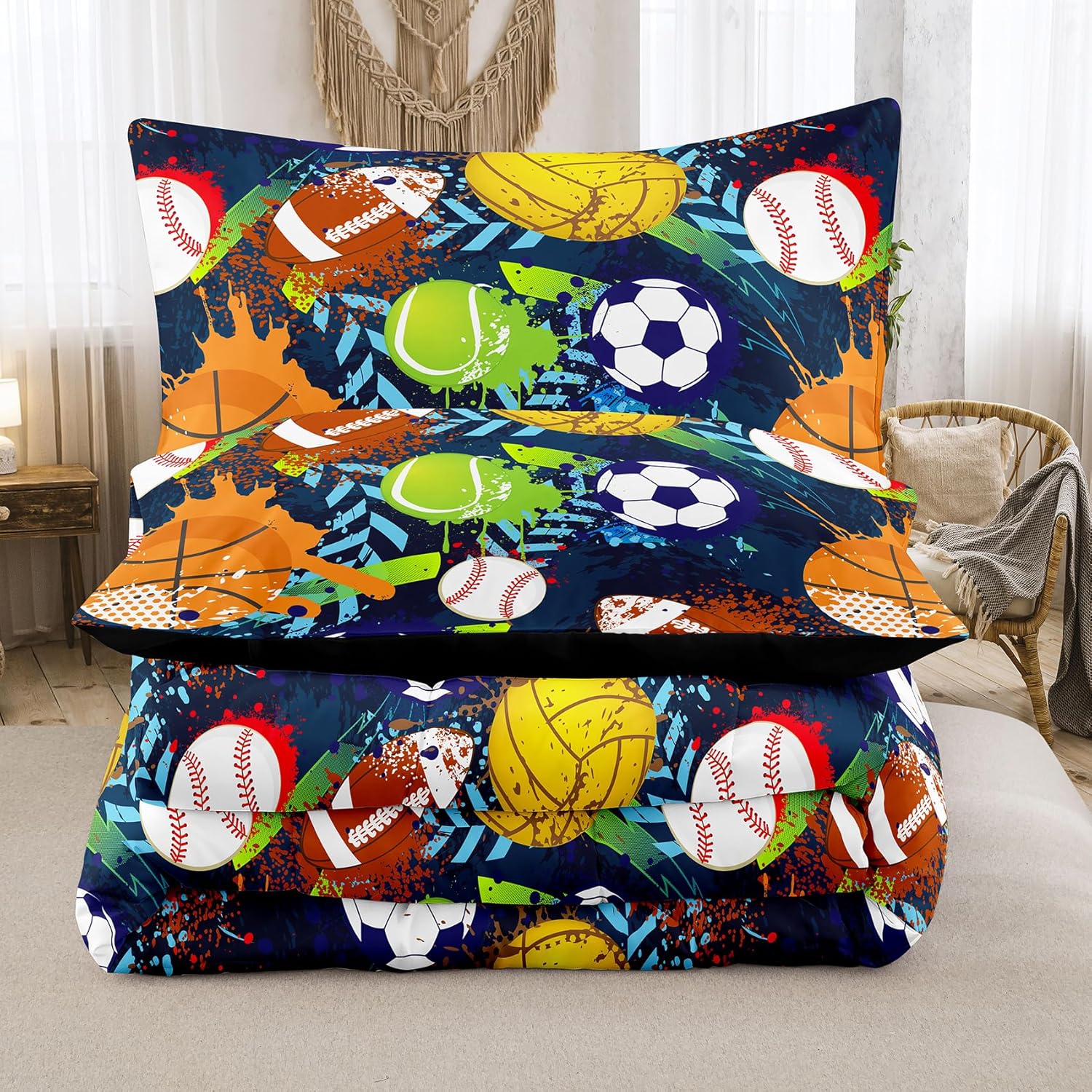 MWMWMW Boys Queen Bedding Set 5 Pcs Sports Bed in a Bag