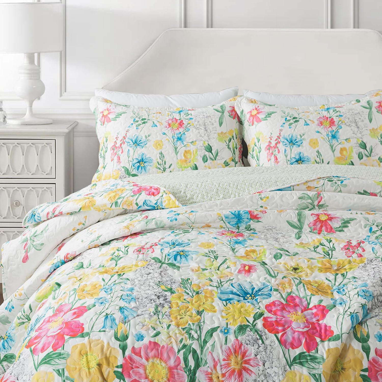 NEWLAKE Dreamy Flowers Reversible Quilt Set King Size