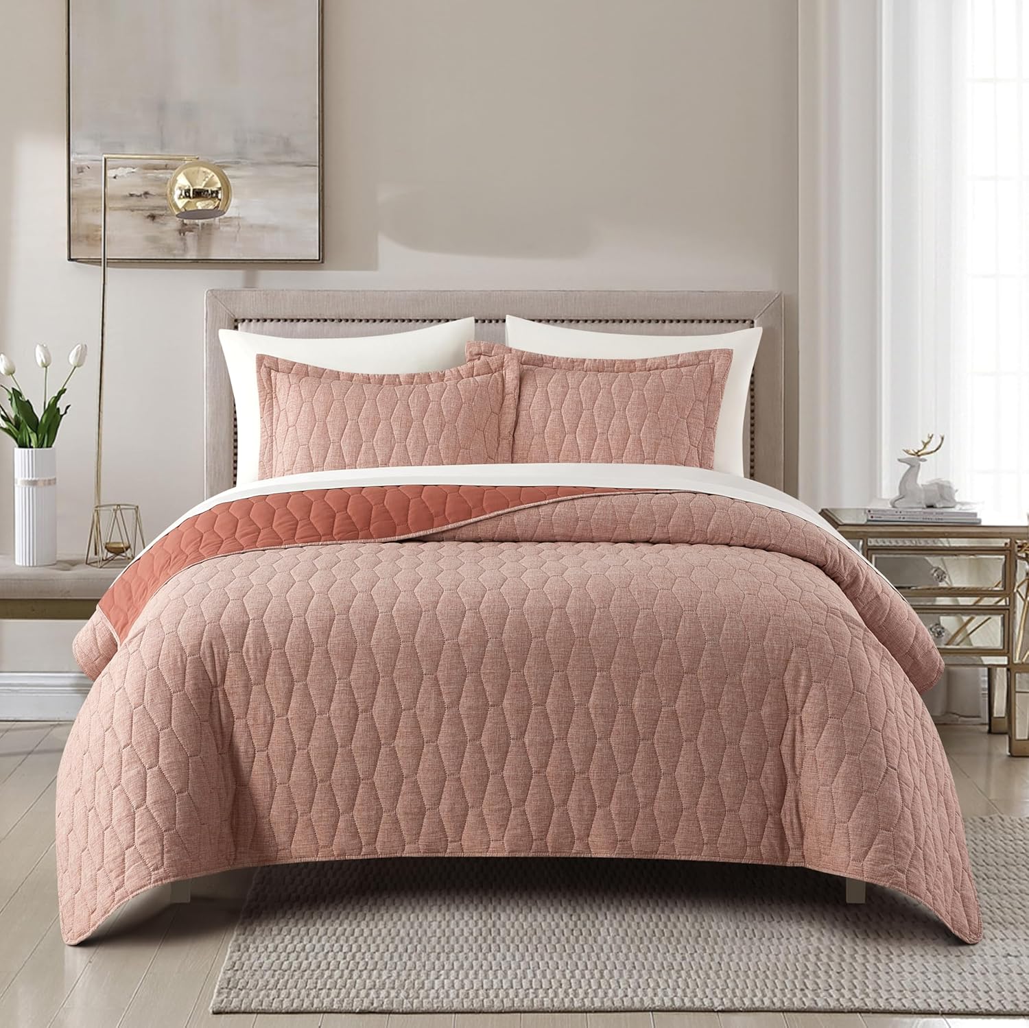 Chic Home Nyla 3 Piece King Size Quilt Set - Brick Red