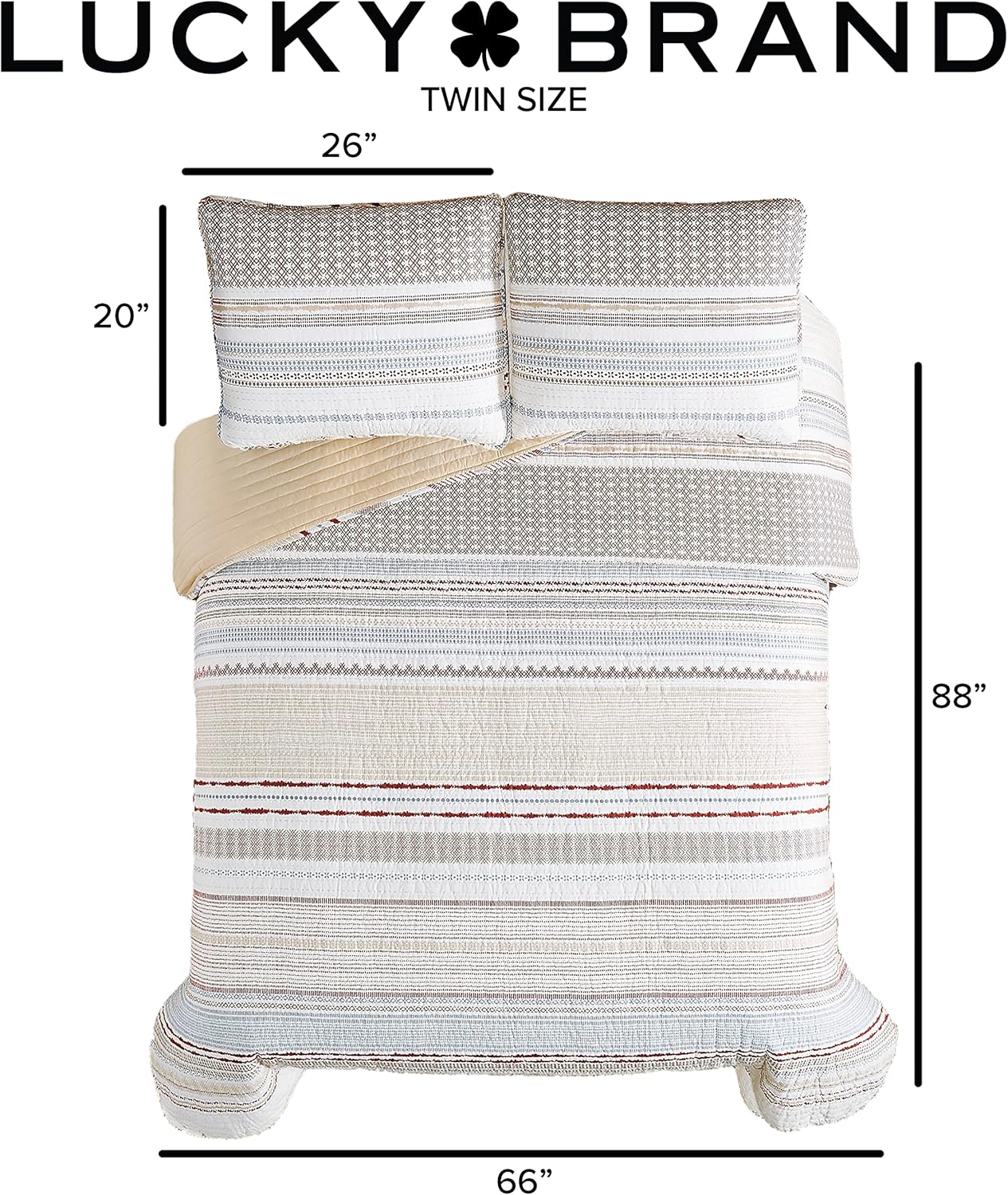 Lucky Brand 3-Piece Twin Quilt Set with Modern Stripes