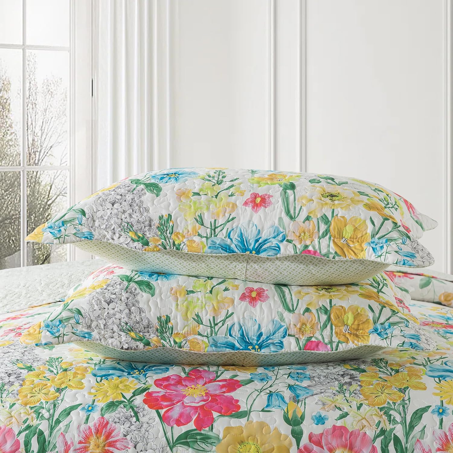 NEWLAKE Dreamy Flowers Reversible Quilt Set King Size