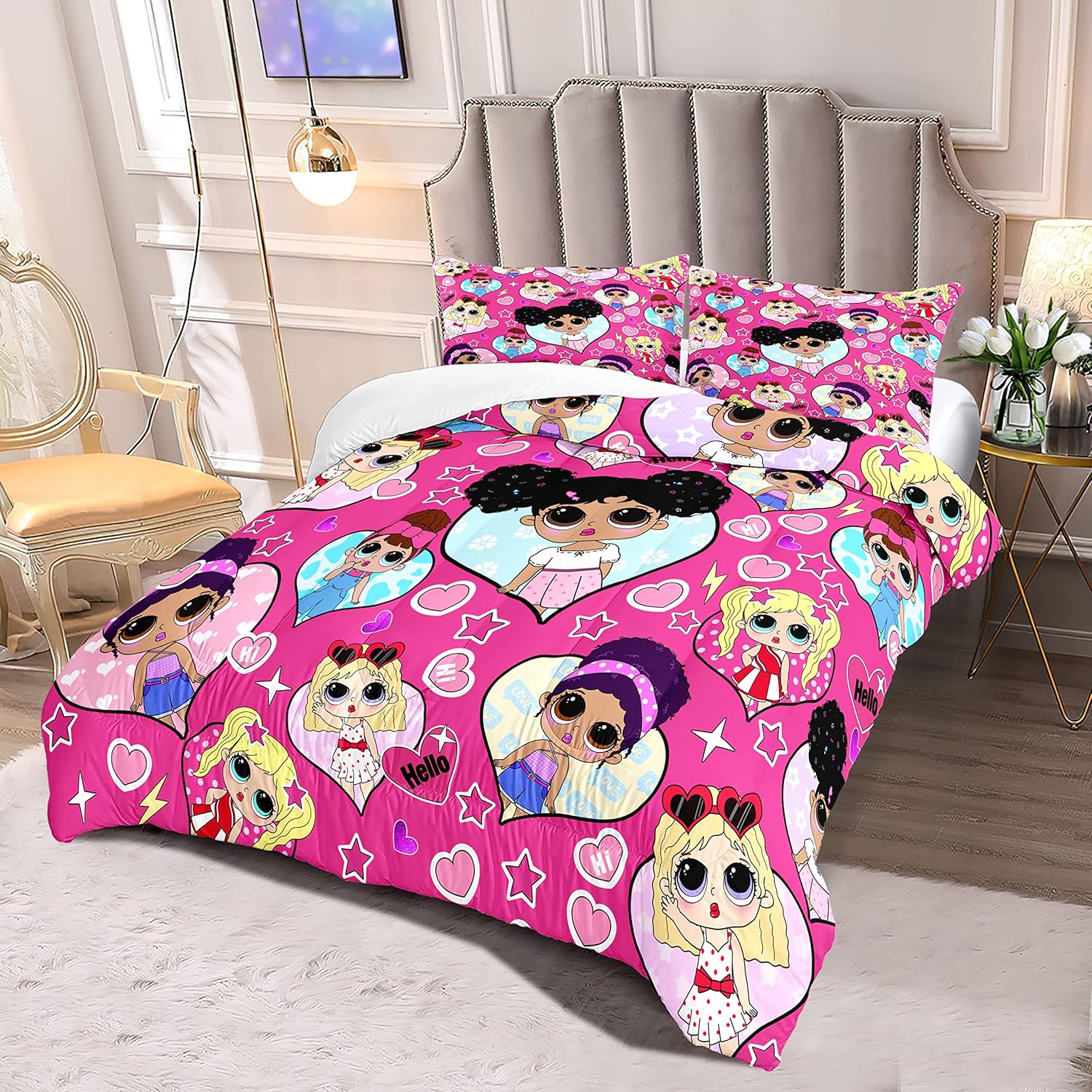 Black Girl Comforter Set with Pink Pillowcase