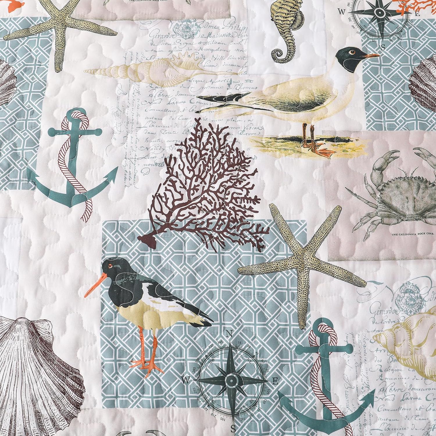 Djoymock Ocean Quilt Set Queen 3 Piece Summer Bedding