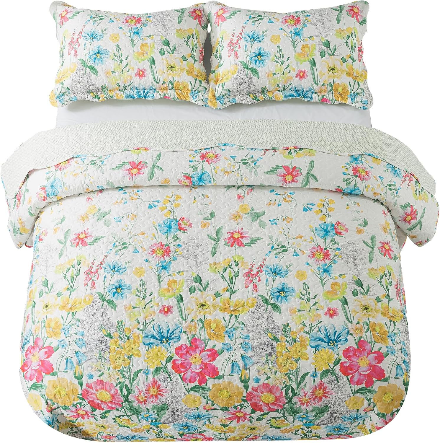 NEWLAKE Dreamy Flowers Reversible Quilt Set King Size